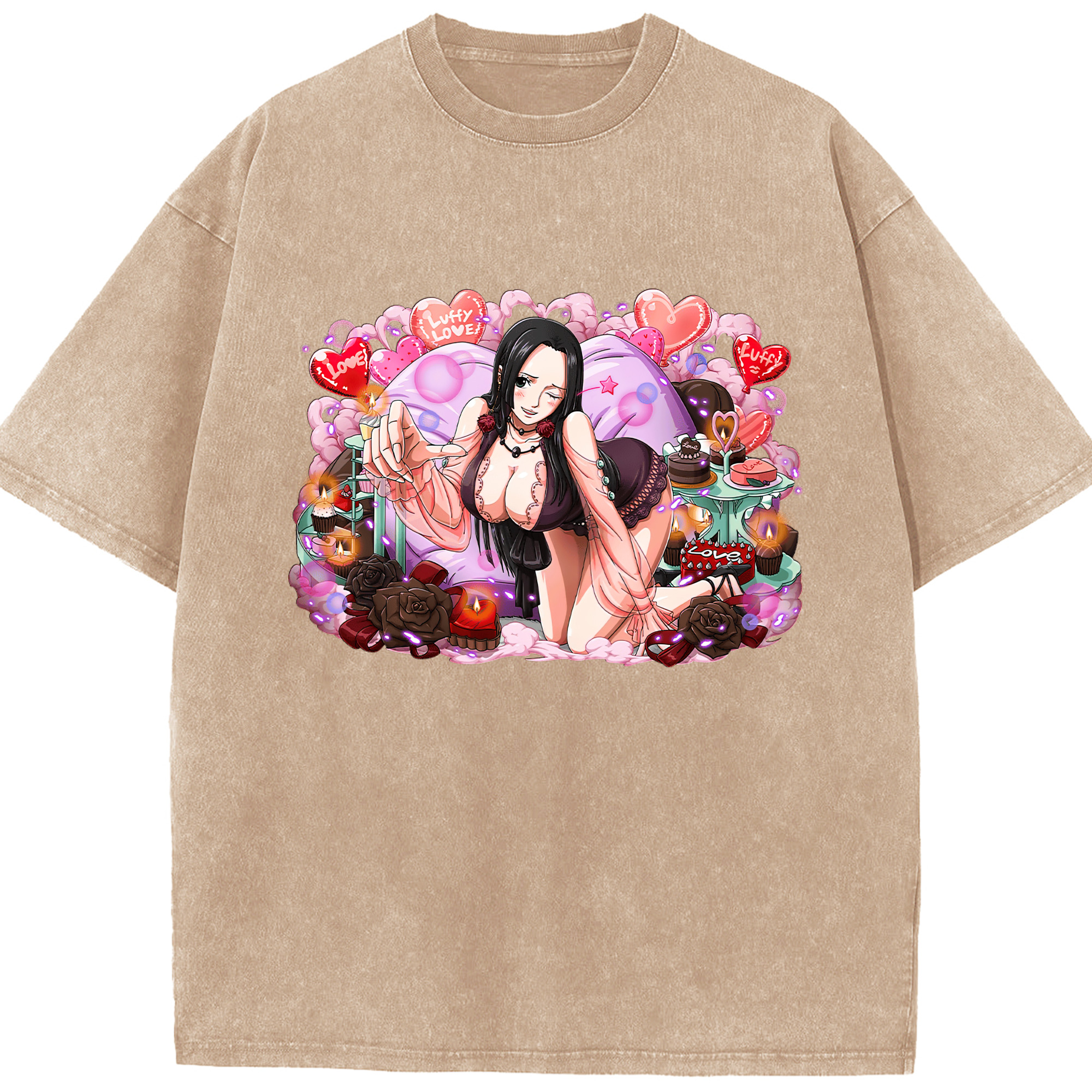 ワンピース ボア・ハンコック ONE PIECE Boa·Hancock 綿100% ヴィンテージ風 半袖Tシャツ（フロントプリント）