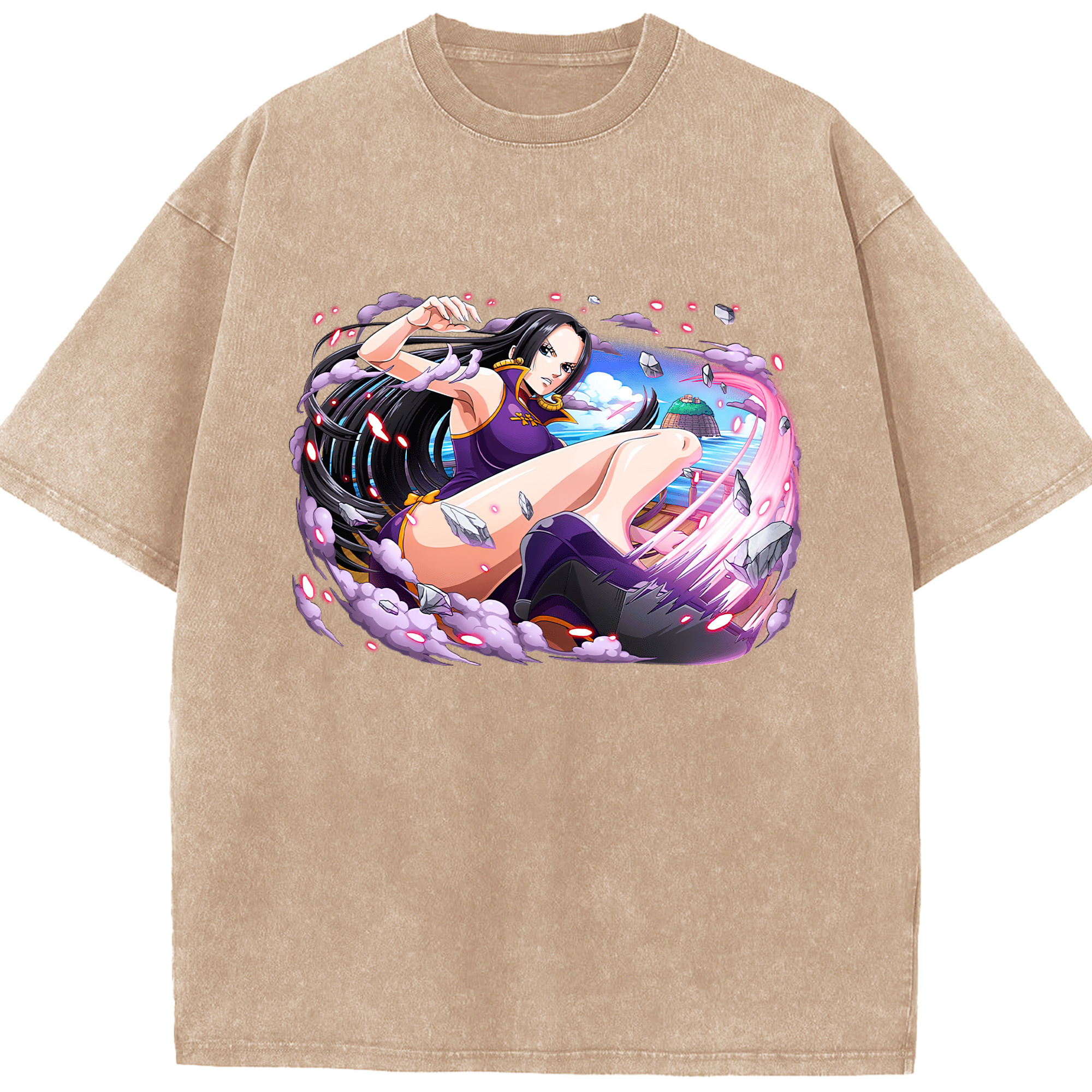 ワンピース ボア・ハンコック ONE PIECE Boa·Hancock 綿100% ヴィンテージ風 半袖Tシャツ（フロントプリント）