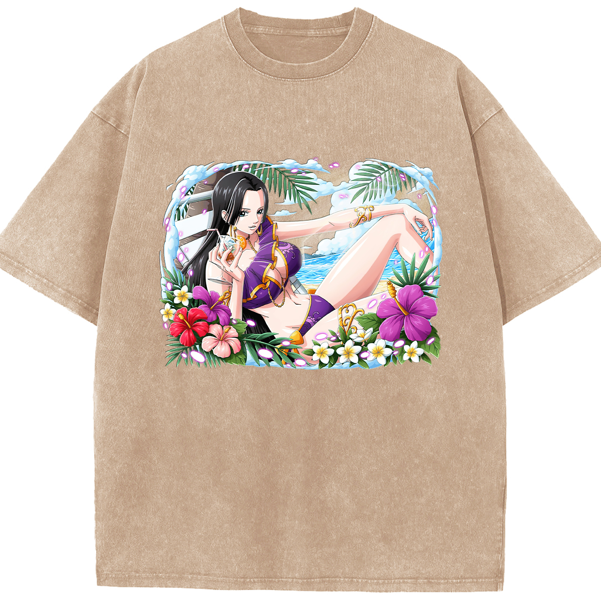 ワンピース ボア・ハンコック ONE PIECE Boa·Hancock 綿100% ヴィンテージ風 半袖Tシャツ（フロントプリント）