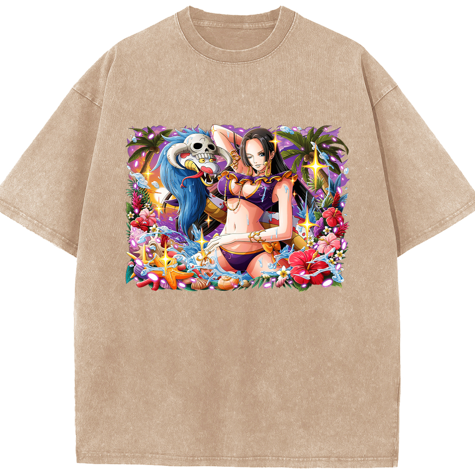 ワンピース ボア・ハンコック ONE PIECE Boa·Hancock 綿100% ヴィンテージ風 半袖Tシャツ（フロントプリント）