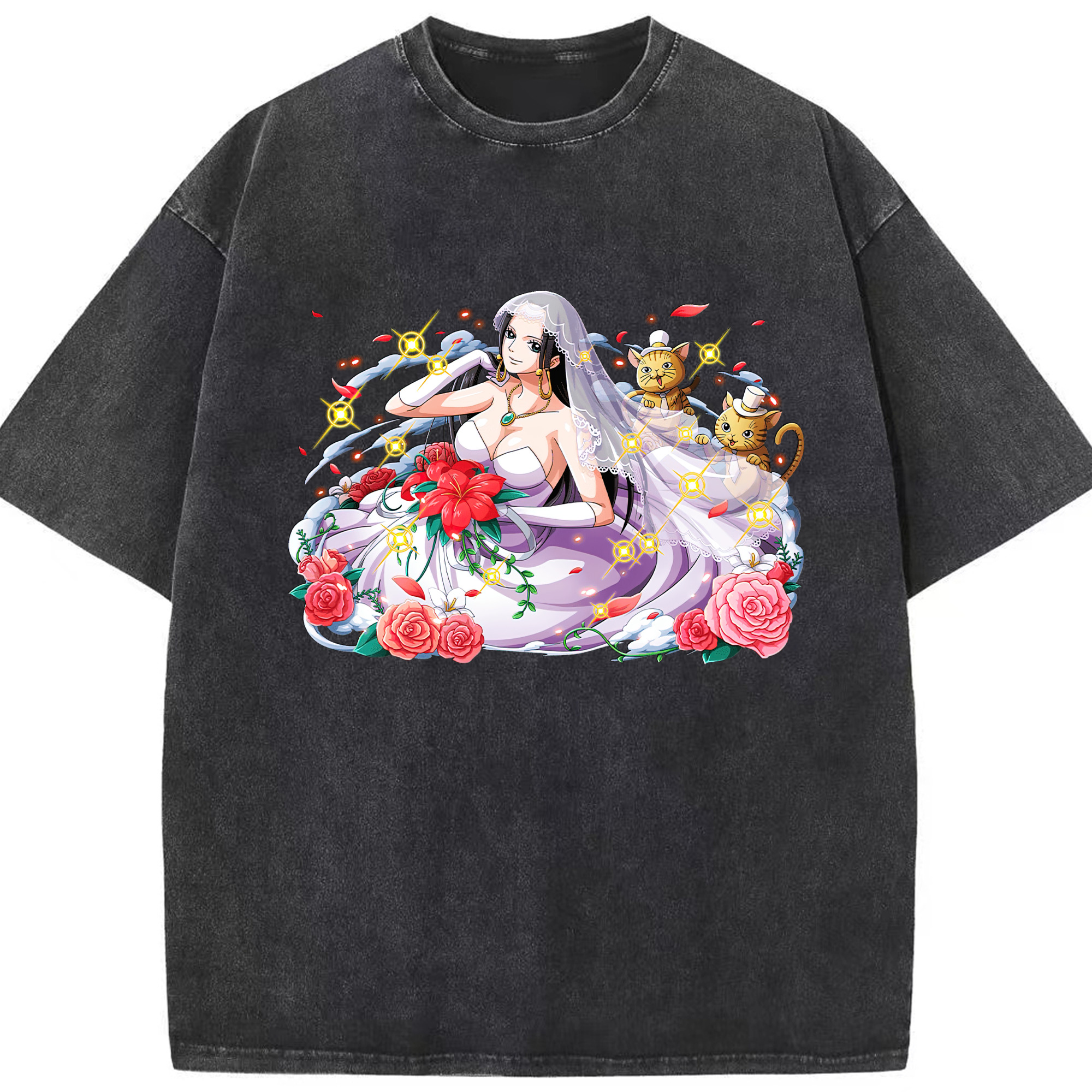 ワンピース ボア・ハンコック ONE PIECE Boa·Hancock 綿100% ヴィンテージ風 半袖Tシャツ（フロントプリント）