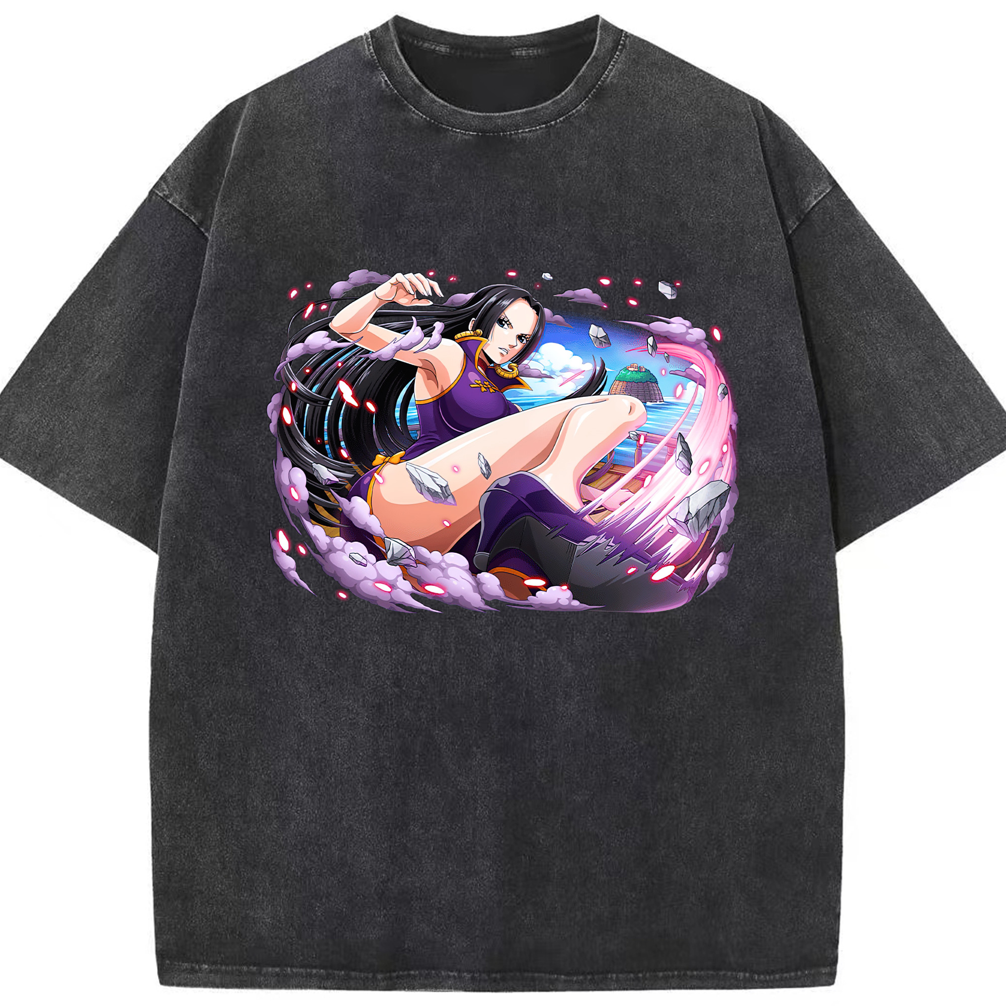 ワンピース ボア・ハンコック ONE PIECE Boa·Hancock 綿100% ヴィンテージ風 半袖Tシャツ（フロントプリント）