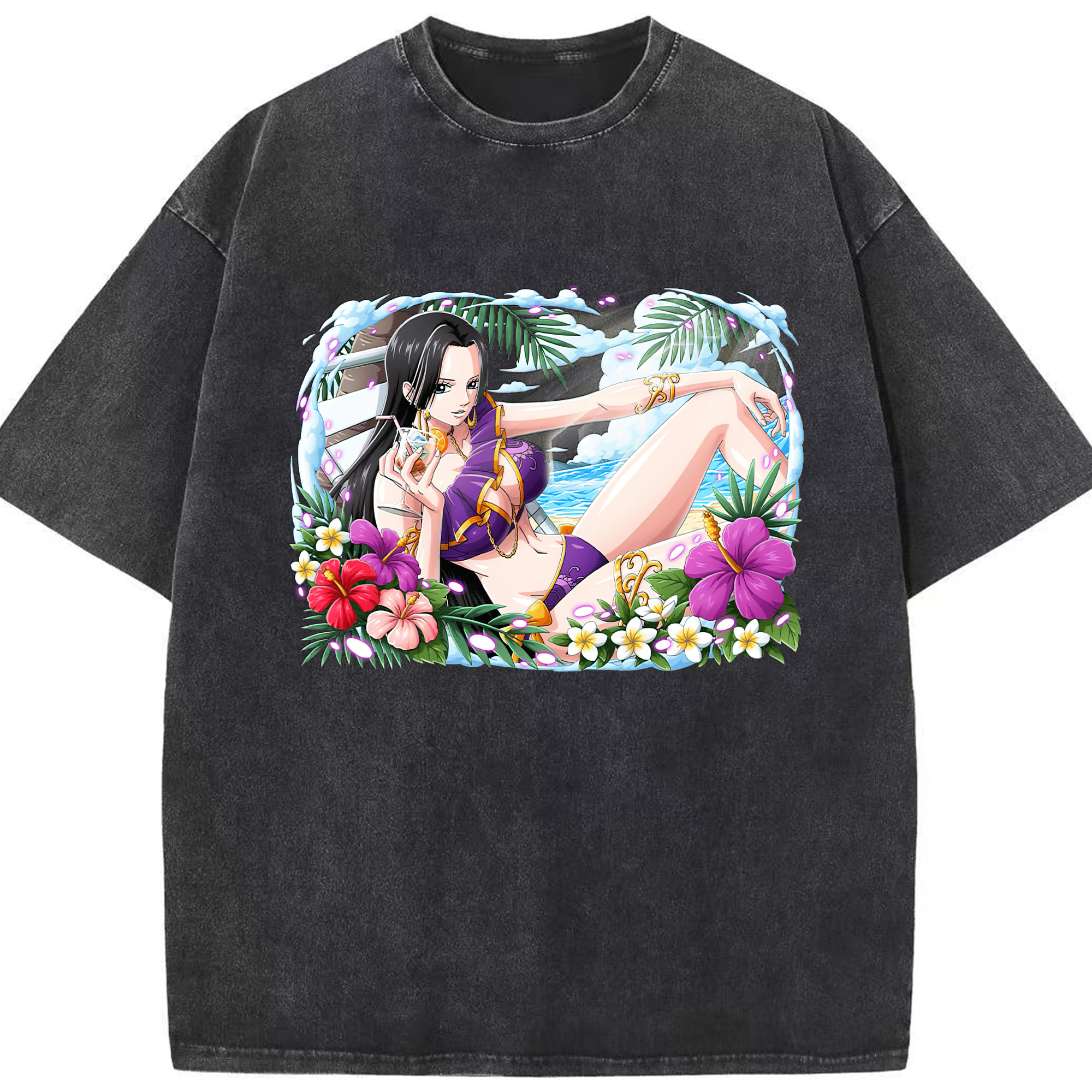 ワンピース ボア・ハンコック ONE PIECE Boa·Hancock 綿100% ヴィンテージ風 半袖Tシャツ（フロントプリント）