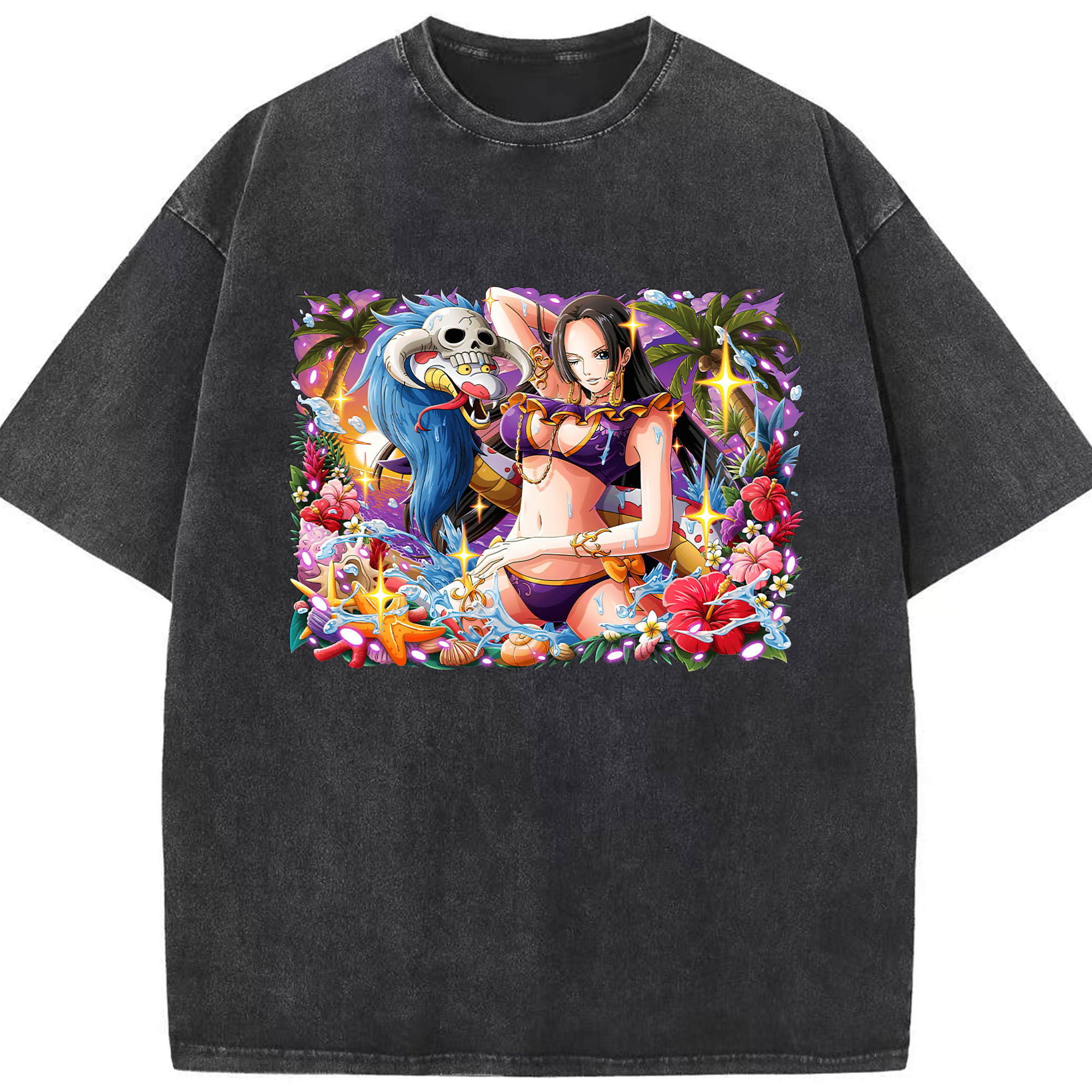 ワンピース ボア・ハンコック ONE PIECE Boa·Hancock 綿100% ヴィンテージ風 半袖Tシャツ（フロントプリント）