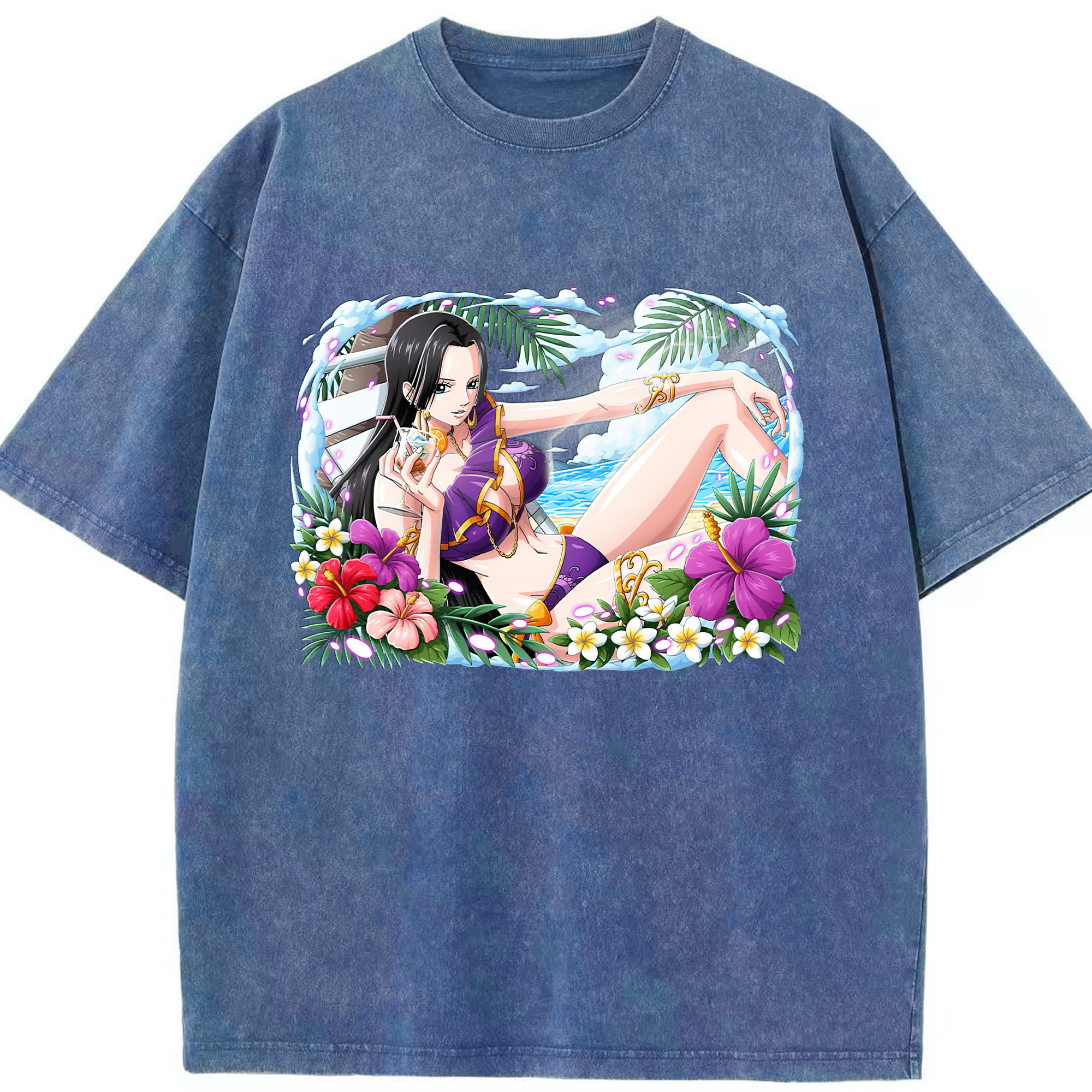 ワンピース ボア・ハンコック ONE PIECE Boa·Hancock 綿100% ヴィンテージ風 半袖Tシャツ（フロントプリント）