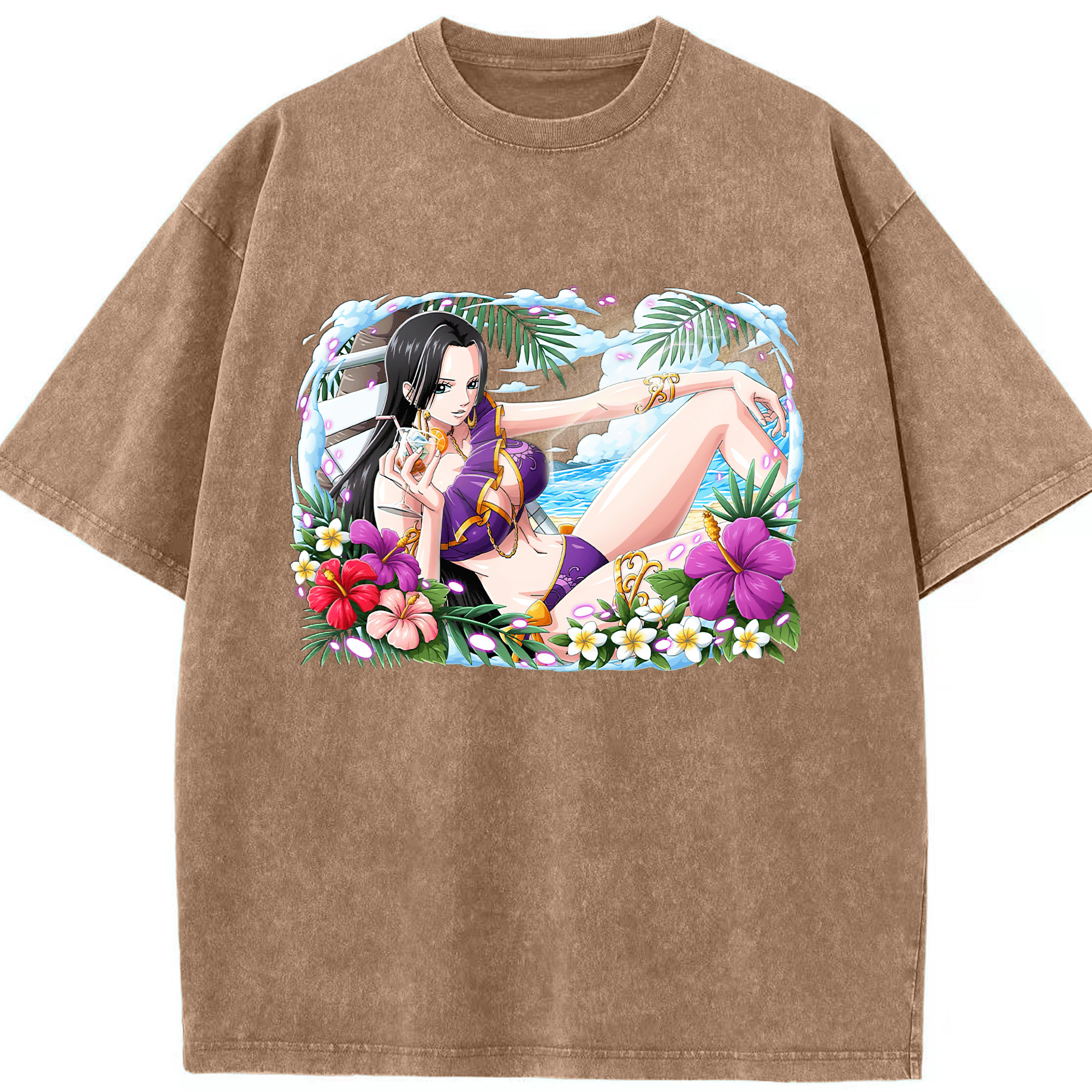 ワンピース ボア・ハンコック ONE PIECE Boa·Hancock 綿100% ヴィンテージ風 半袖Tシャツ（フロントプリント）