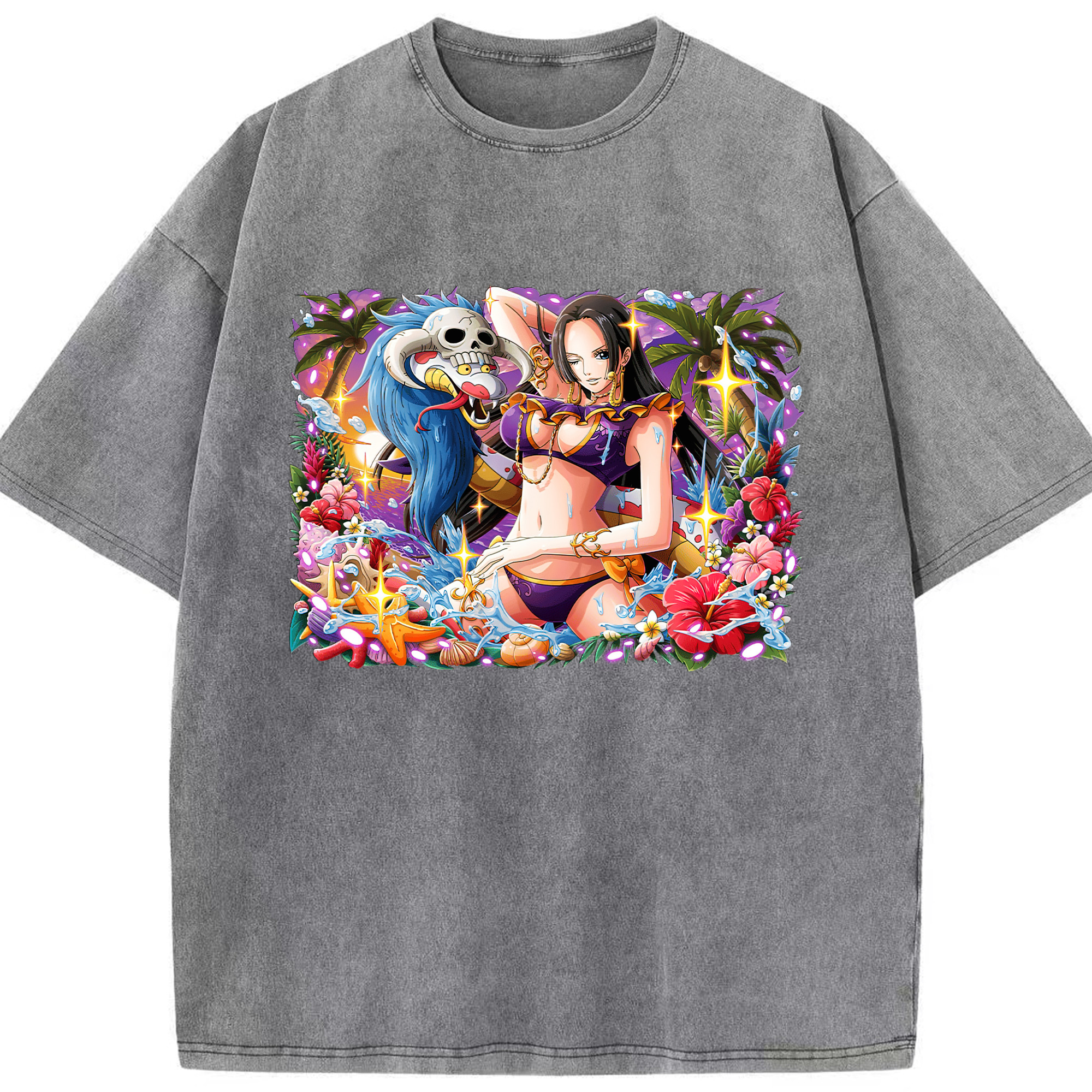 ワンピース ボア・ハンコック ONE PIECE Boa·Hancock 綿100% ヴィンテージ風 半袖Tシャツ（フロントプリント）