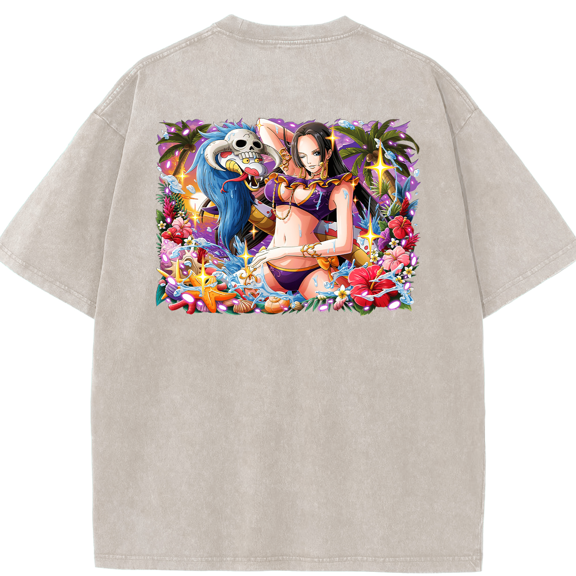 ワンピース ボア・ハンコック ONE PIECE Boa·Hancock 綿100% ヴィンテージ風 半袖Tシャツ（背面プリント）