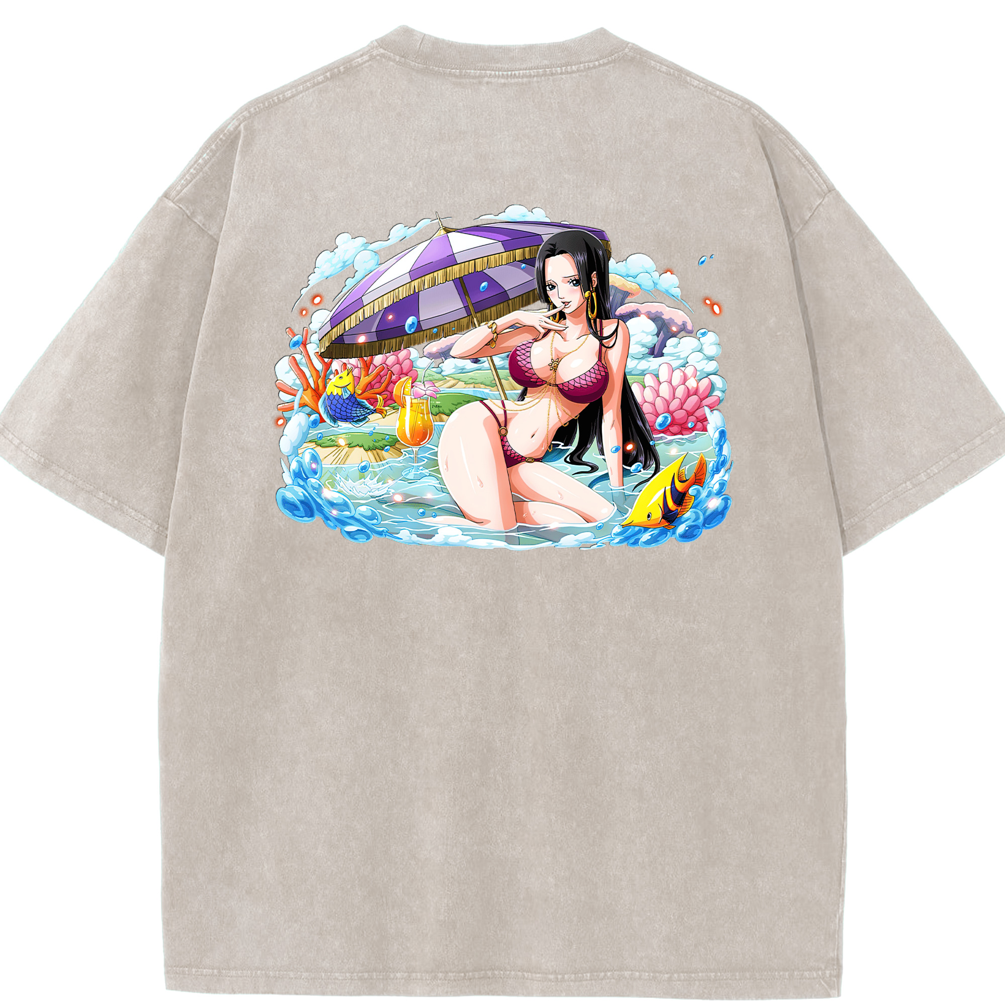 ワンピース ボア・ハンコック ONE PIECE Boa·Hancock 綿100% ヴィンテージ風 半袖Tシャツ（背面プリント）