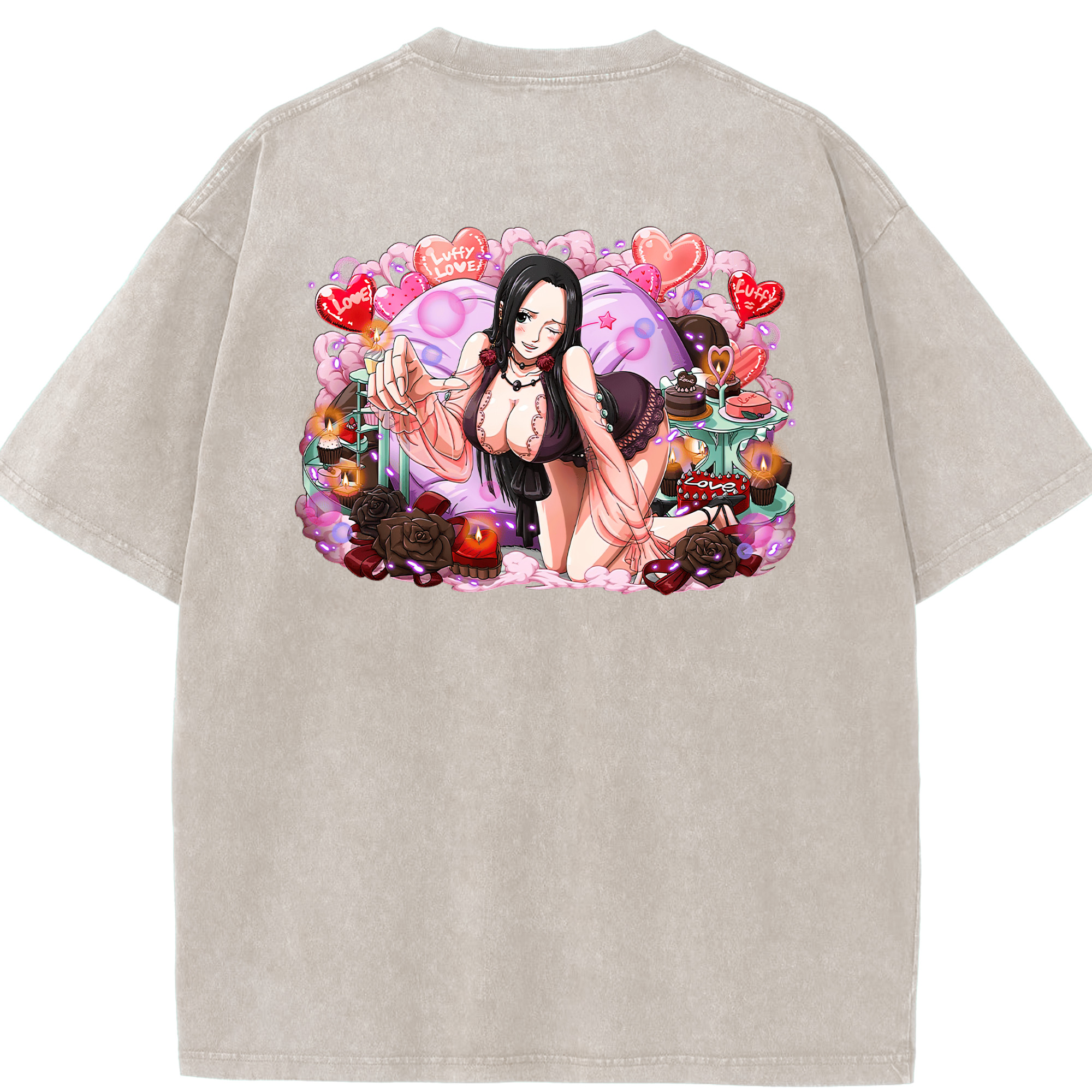 ワンピース ボア・ハンコック ONE PIECE Boa·Hancock 綿100% ヴィンテージ風 半袖Tシャツ（背面プリント）