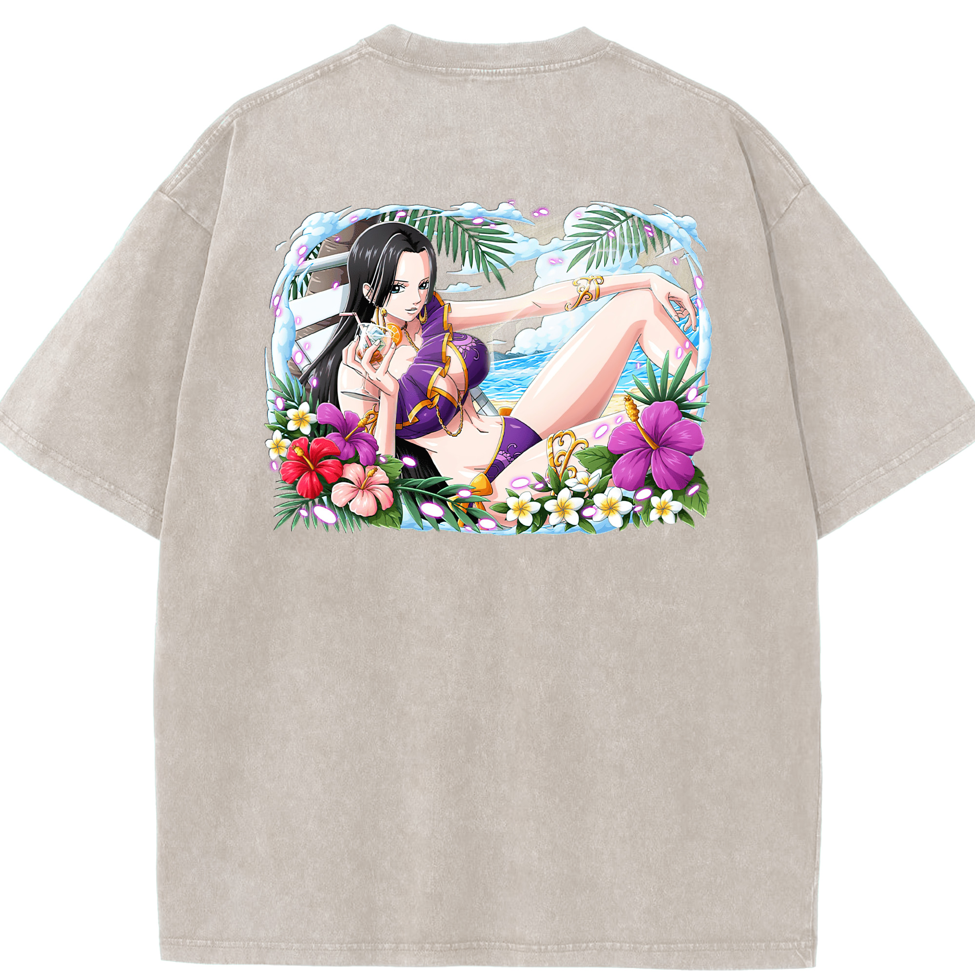 ワンピース ボア・ハンコック ONE PIECE Boa·Hancock 綿100% ヴィンテージ風 半袖Tシャツ（背面プリント）