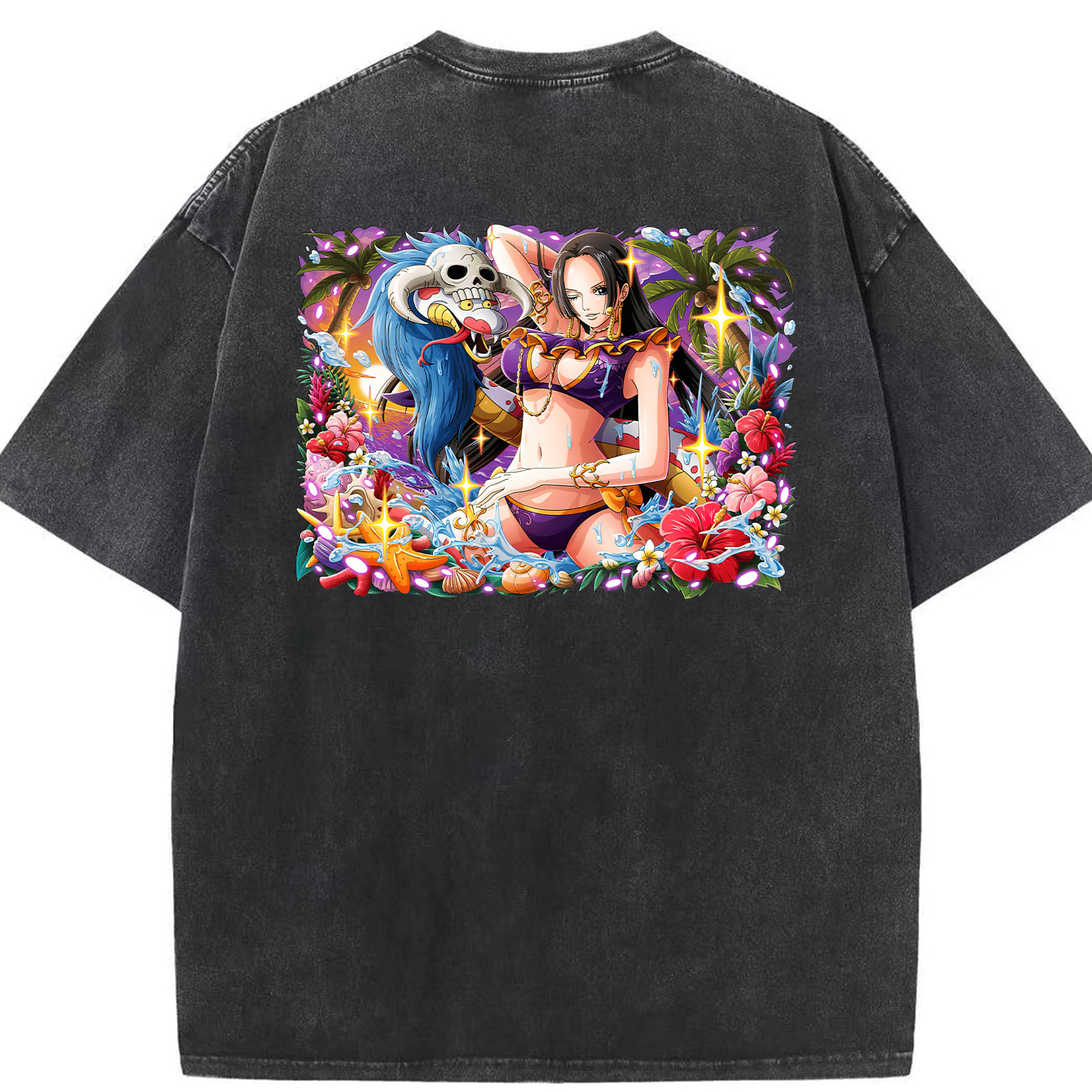 ワンピース ボア・ハンコック ONE PIECE Boa·Hancock 綿100% ヴィンテージ風 半袖Tシャツ（背面プリント）