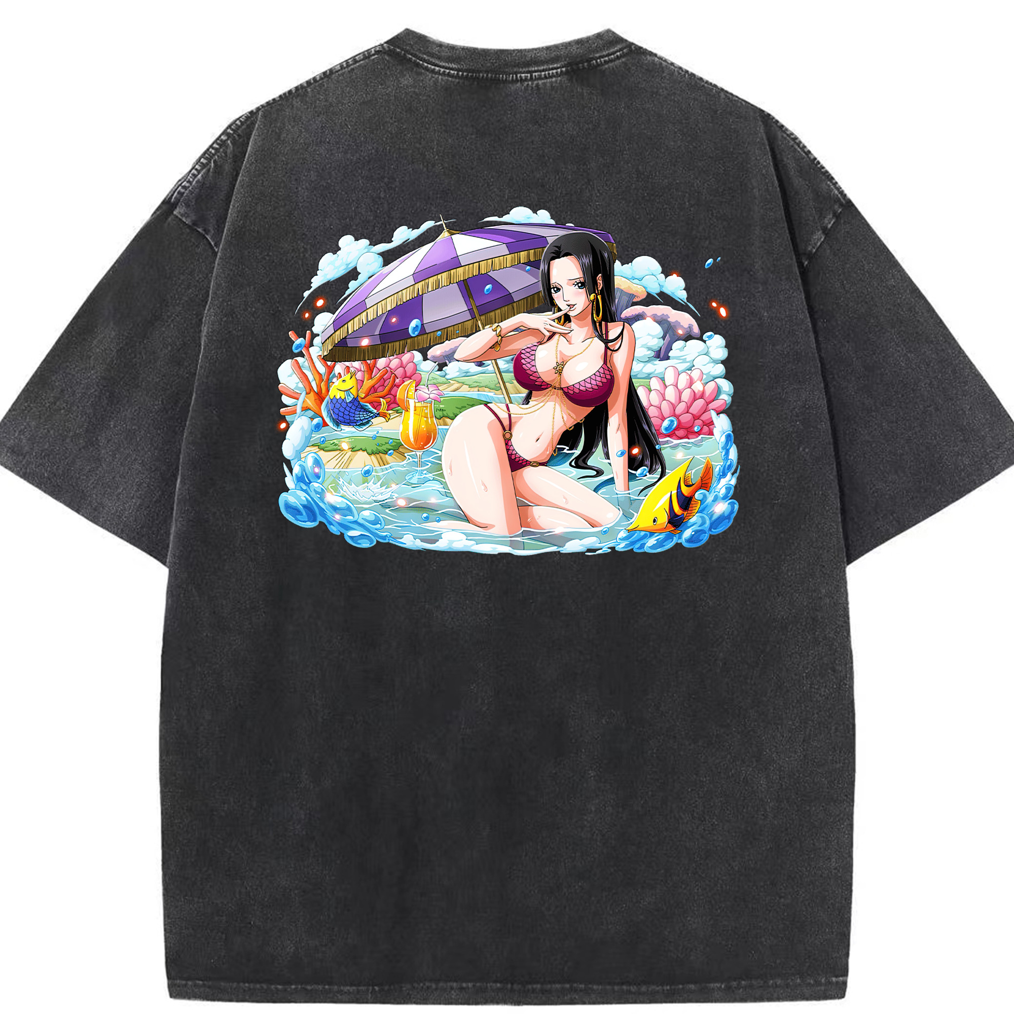 ワンピース ボア・ハンコック ONE PIECE Boa·Hancock 綿100% ヴィンテージ風 半袖Tシャツ（背面プリント）