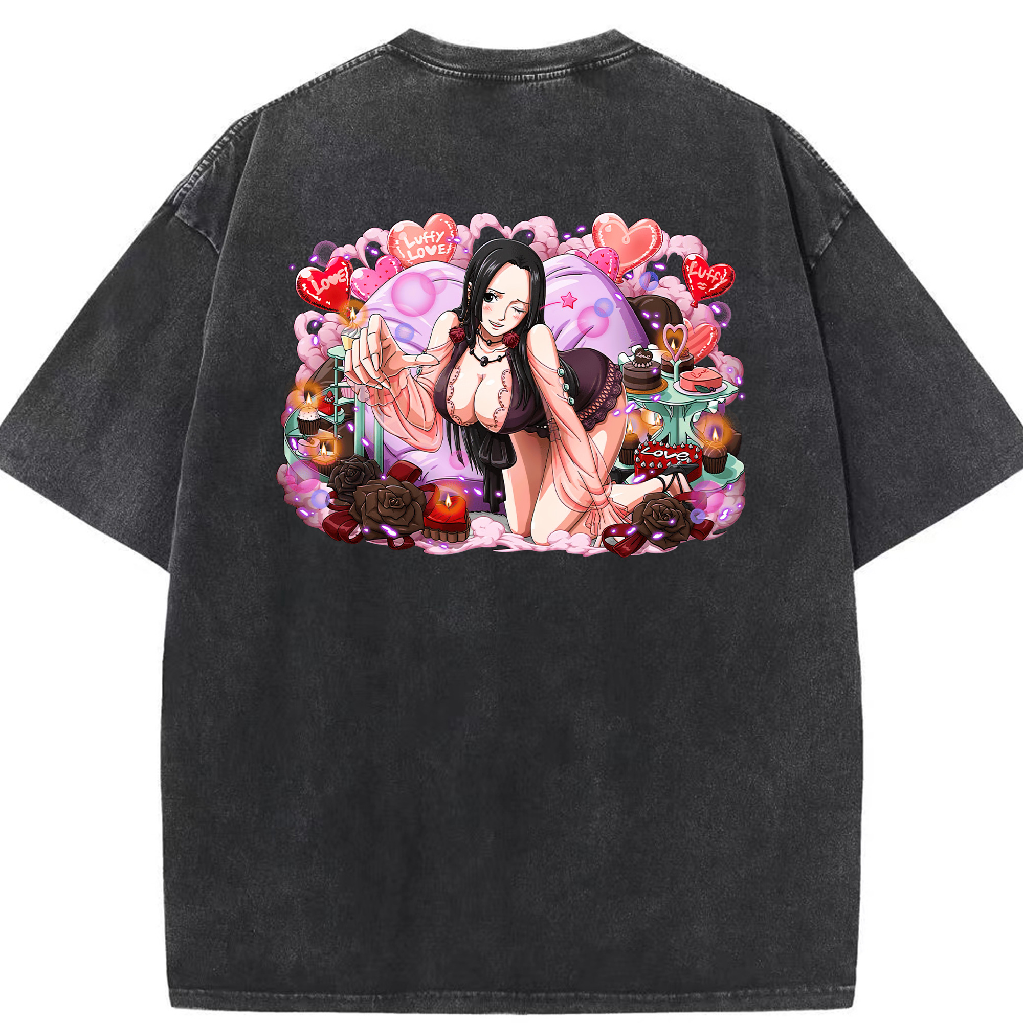 ワンピース ボア・ハンコック ONE PIECE Boa·Hancock 綿100% ヴィンテージ風 半袖Tシャツ（背面プリント）