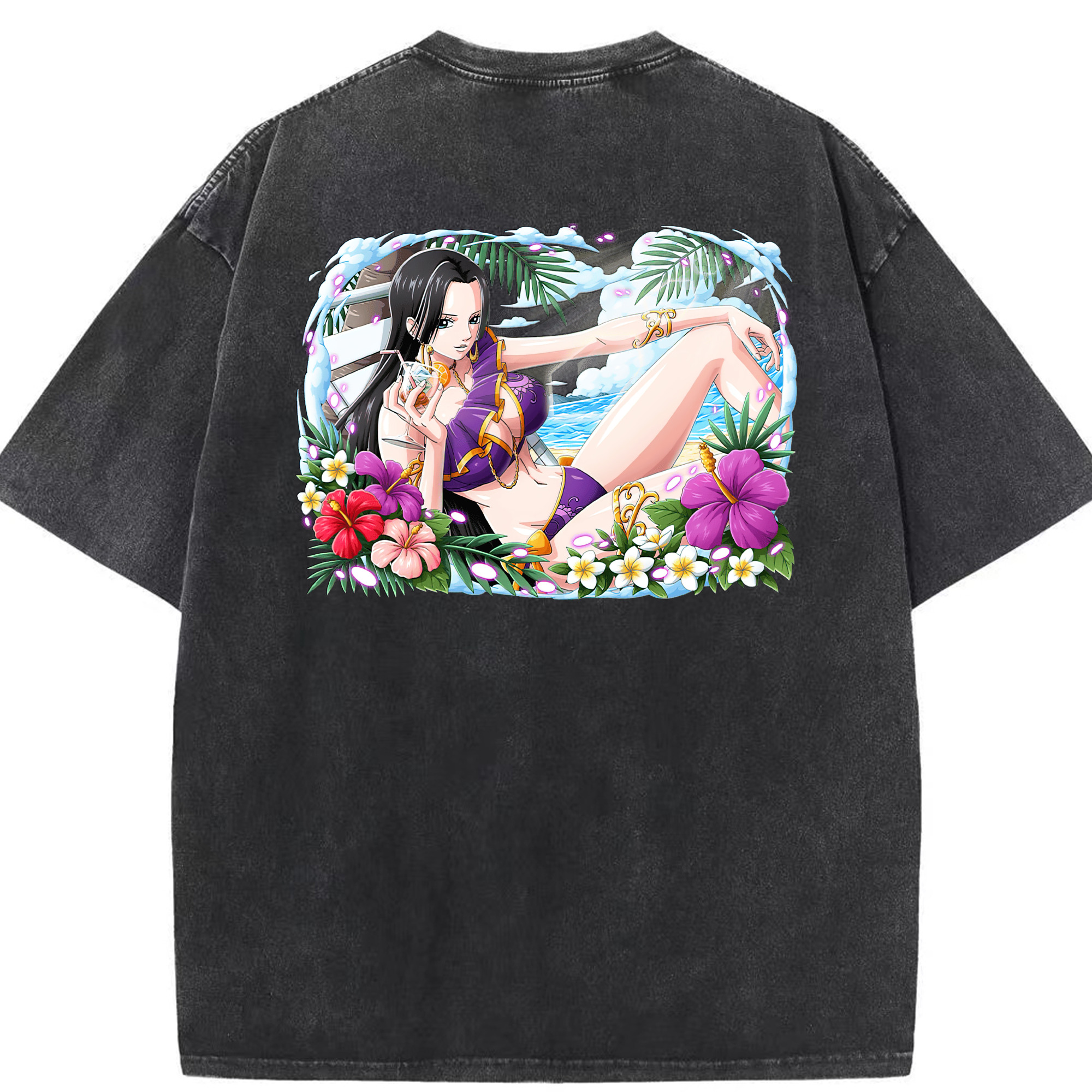 ワンピース ボア・ハンコック ONE PIECE Boa·Hancock 綿100% ヴィンテージ風 半袖Tシャツ（背面プリント）