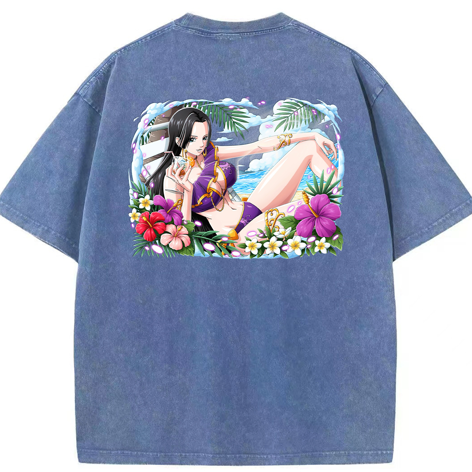 ワンピース ボア・ハンコック ONE PIECE Boa·Hancock 綿100% ヴィンテージ風 半袖Tシャツ（背面プリント）