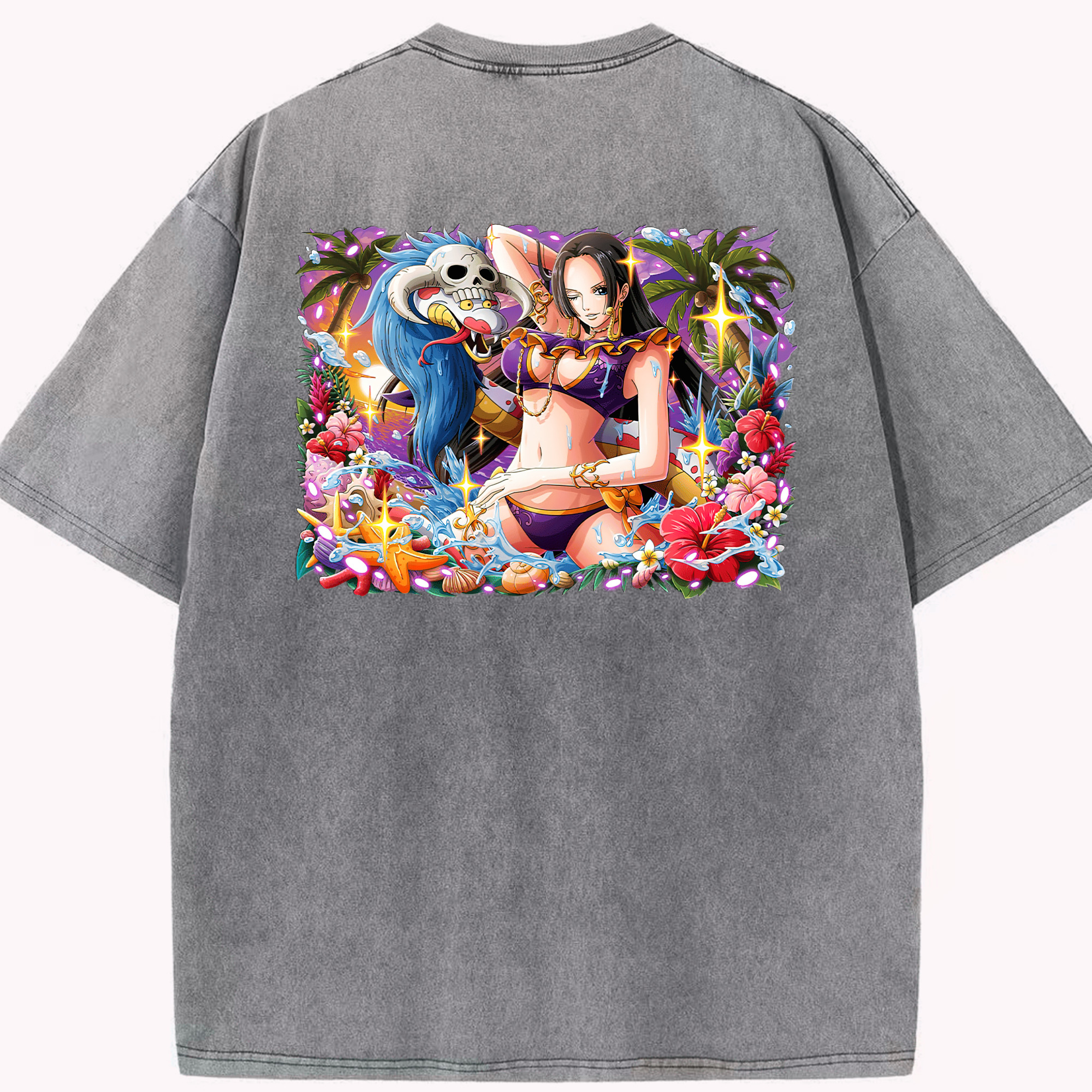 ワンピース ボア・ハンコック ONE PIECE Boa·Hancock 綿100% ヴィンテージ風 半袖Tシャツ（背面プリント）