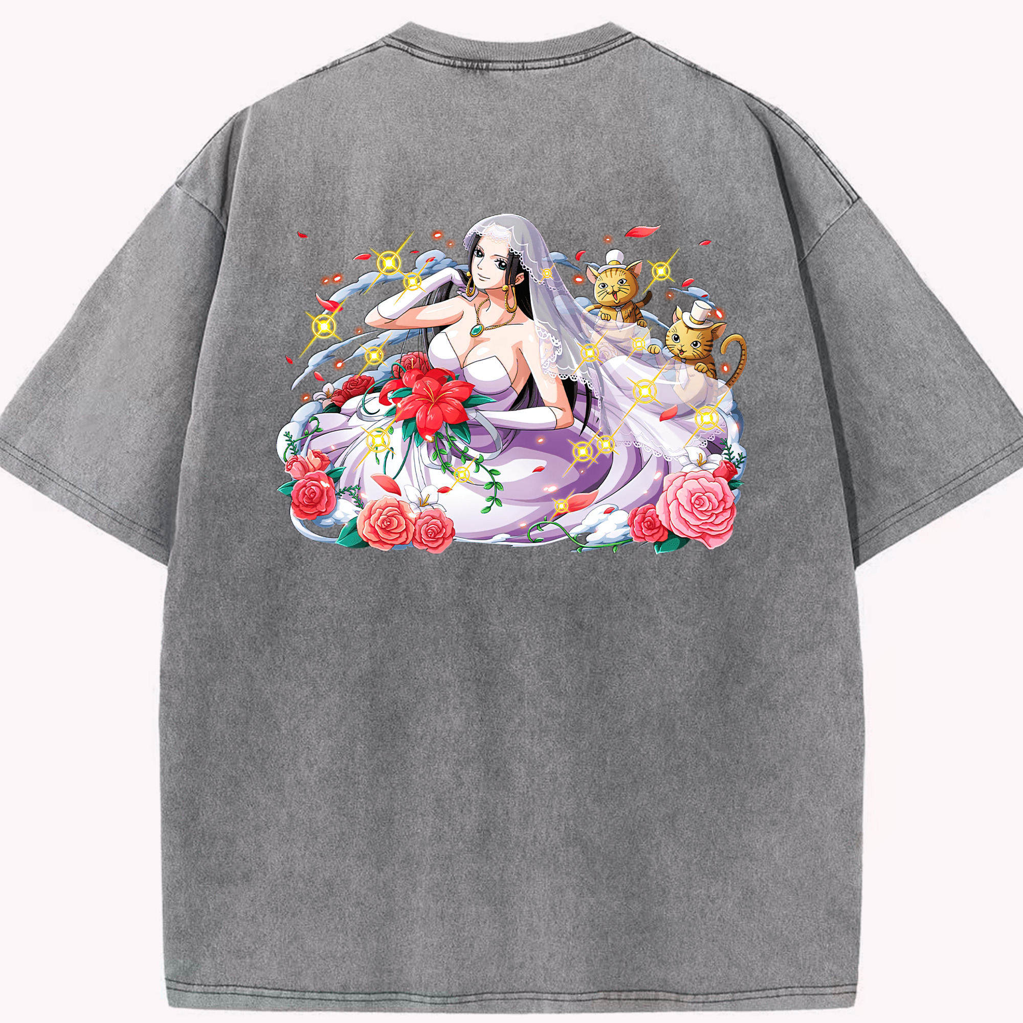 ワンピース ボア・ハンコック ONE PIECE Boa·Hancock 綿100% ヴィンテージ風 半袖Tシャツ（背面プリント）
