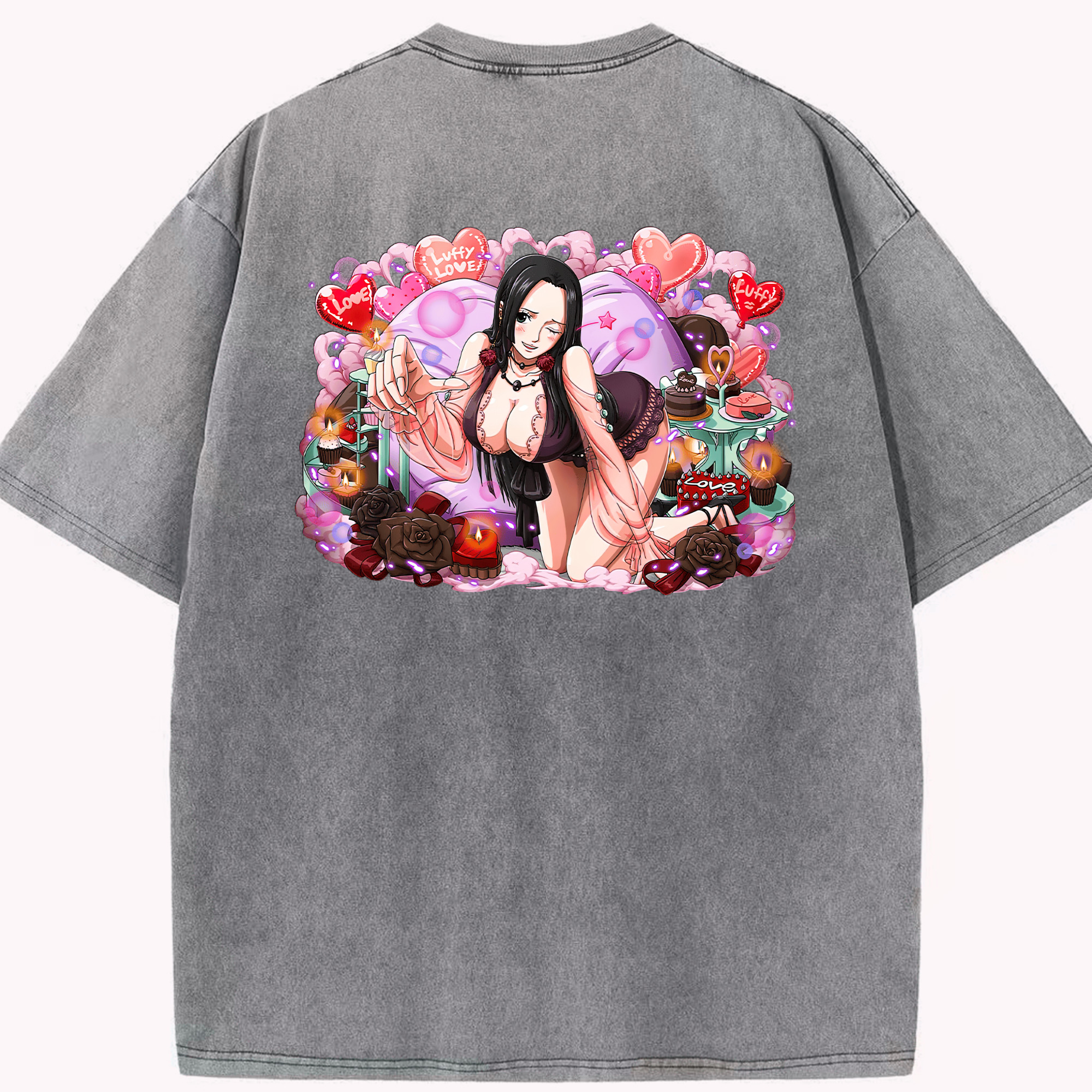 ワンピース ボア・ハンコック ONE PIECE Boa·Hancock 綿100% ヴィンテージ風 半袖Tシャツ（背面プリント）