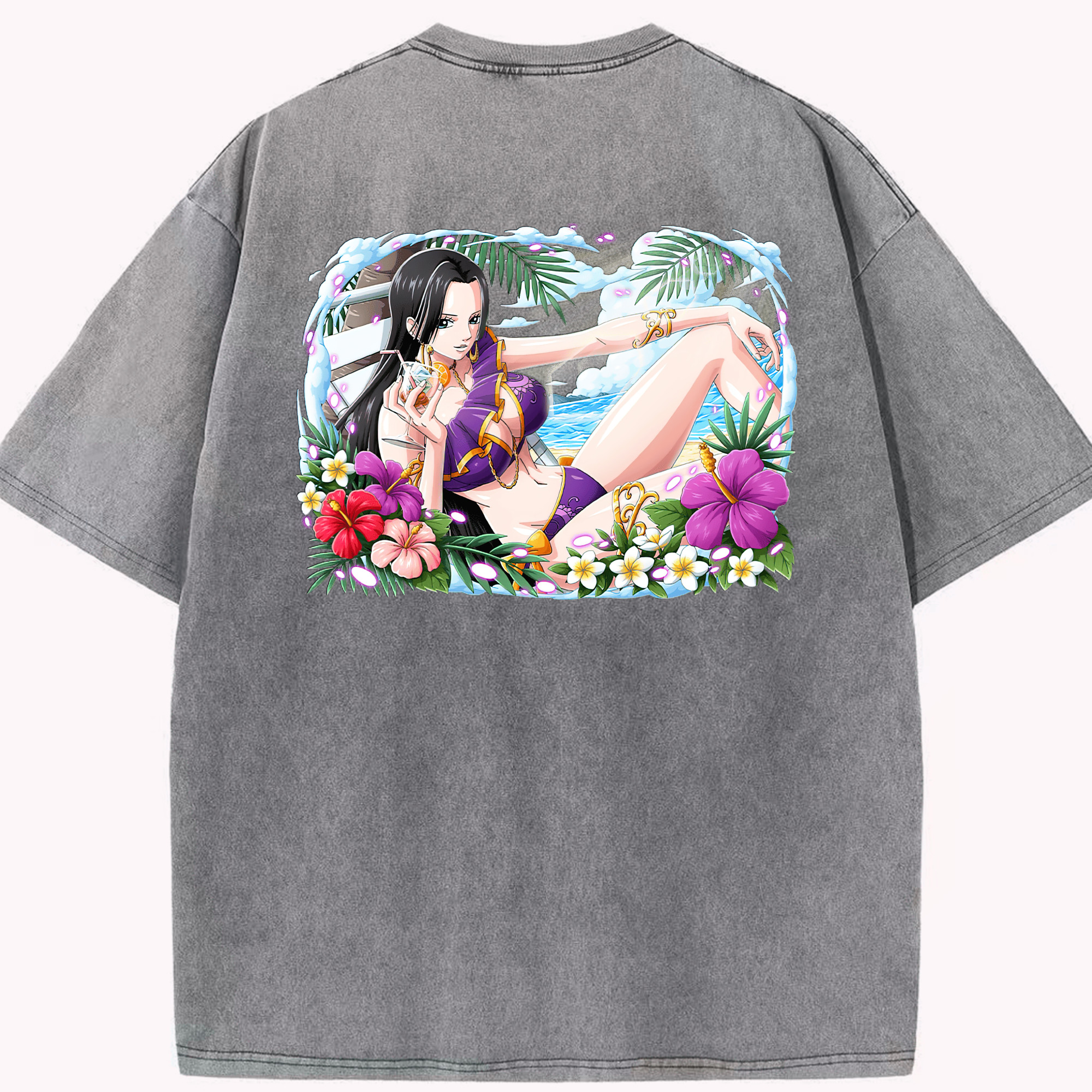 ワンピース ボア・ハンコック ONE PIECE Boa·Hancock 綿100% ヴィンテージ風 半袖Tシャツ（背面プリント）