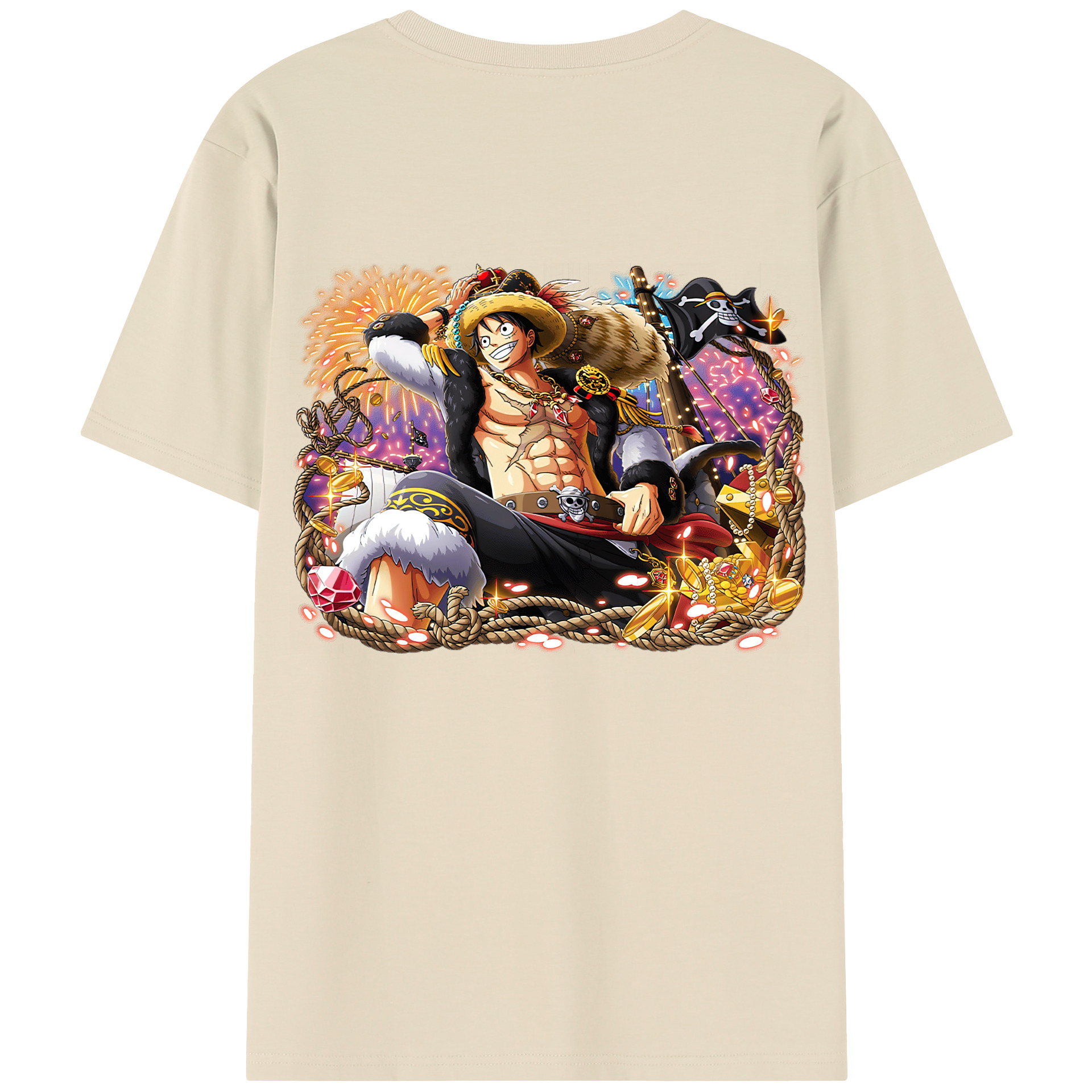 ワンピース モンキー・D・ルフィ ONE PIECE Monkey D. Luffy 綿100％半袖Tシャツ（背面プリント）