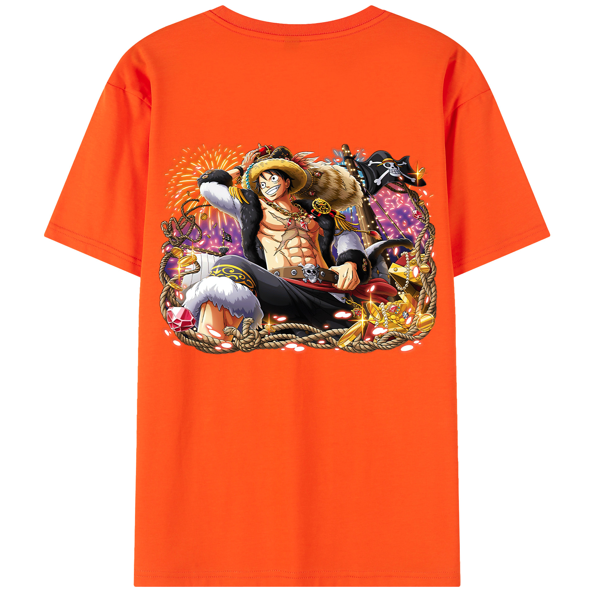 ワンピース モンキー・D・ルフィ ONE PIECE Monkey D. Luffy 綿100％半袖Tシャツ（背面プリント）