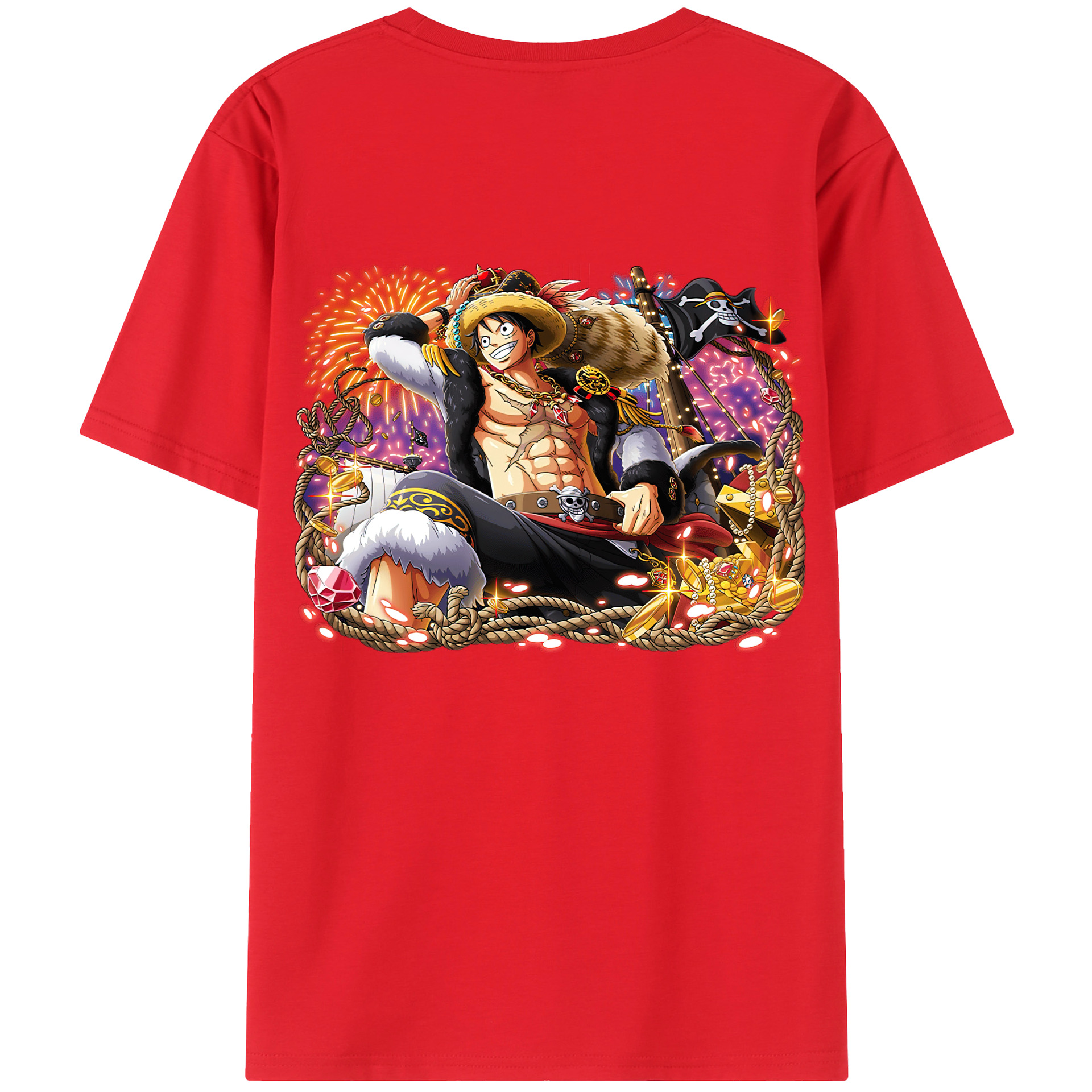 ワンピース モンキー・D・ルフィ ONE PIECE Monkey D. Luffy 綿100％半袖Tシャツ（背面プリント）