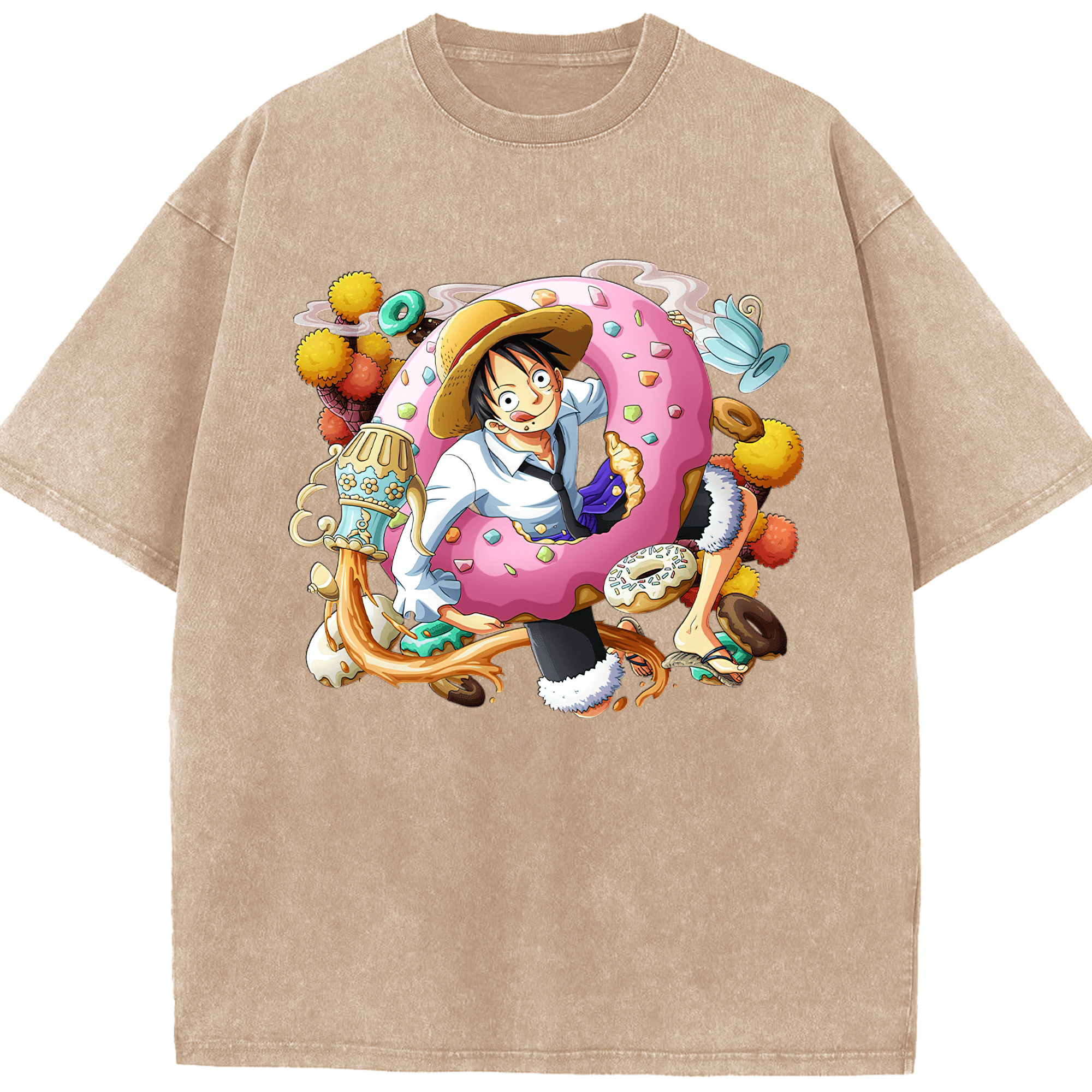 ワンピース モンキー・D・ルフィ ONE PIECE Monkey D. Luffy 綿100% ヴィンテージ風 半袖Tシャツ（フロントプリント）
