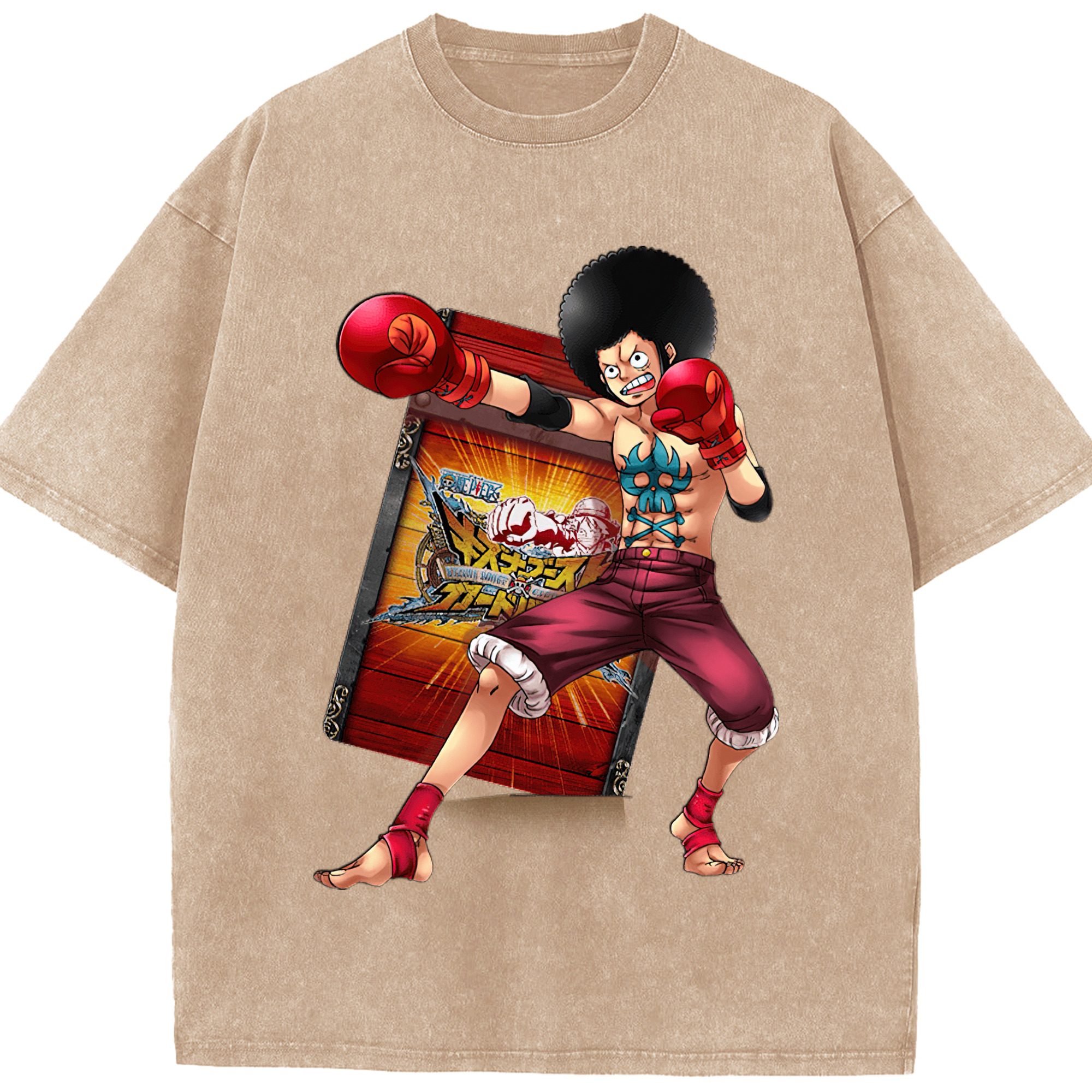 ワンピース モンキー・D・ルフィ ONE PIECE Monkey D. Luffy 綿100% ヴィンテージ風 半袖Tシャツ（フロントプリント）