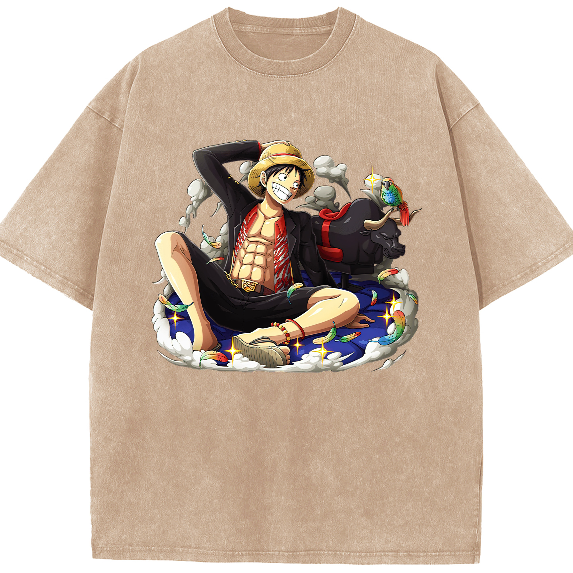 ワンピース モンキー・D・ルフィ ONE PIECE Monkey D. Luffy 綿100% ヴィンテージ風 半袖Tシャツ（フロントプリント）