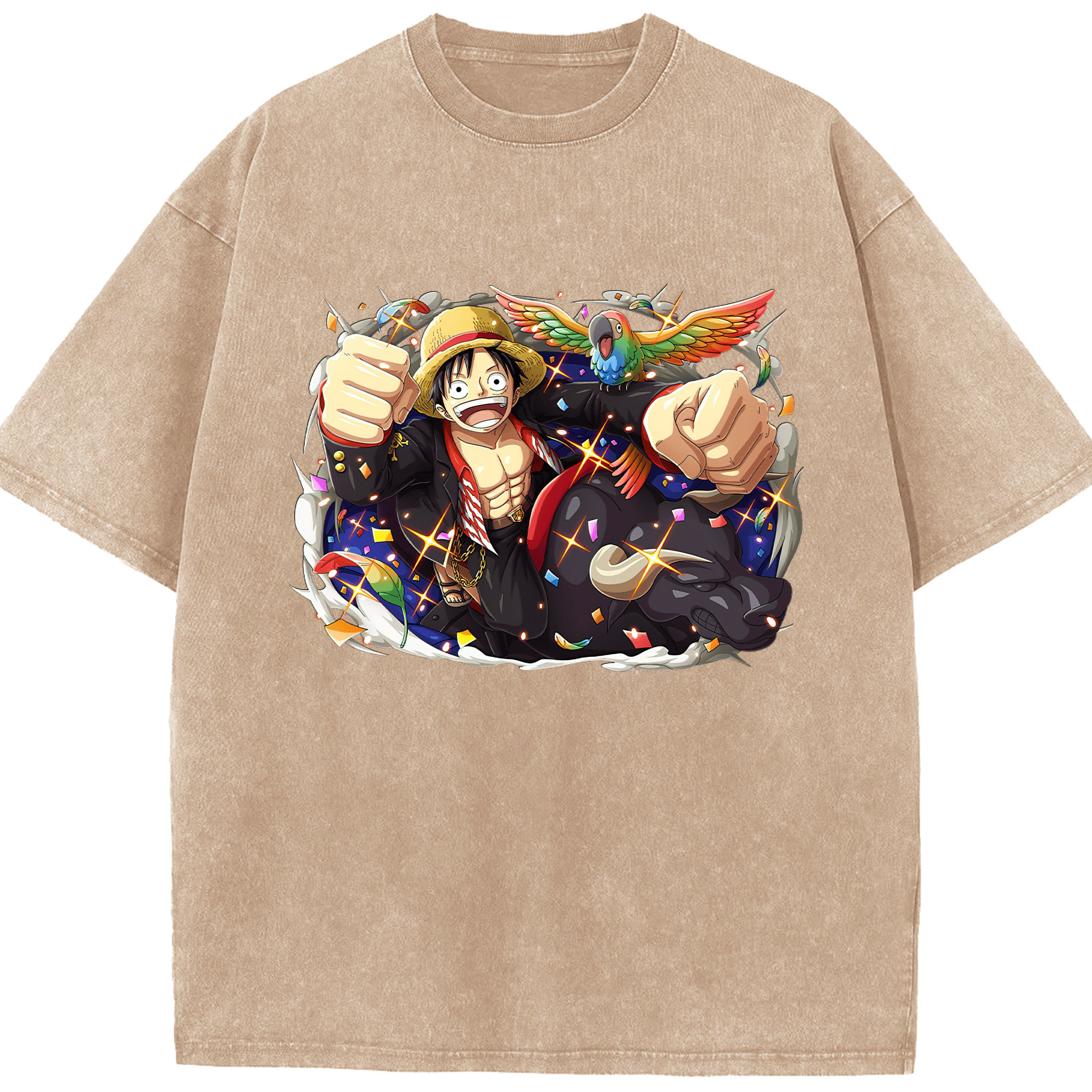 ワンピース モンキー・D・ルフィ ONE PIECE Monkey D. Luffy 綿100% ヴィンテージ風 半袖Tシャツ（フロントプリント）