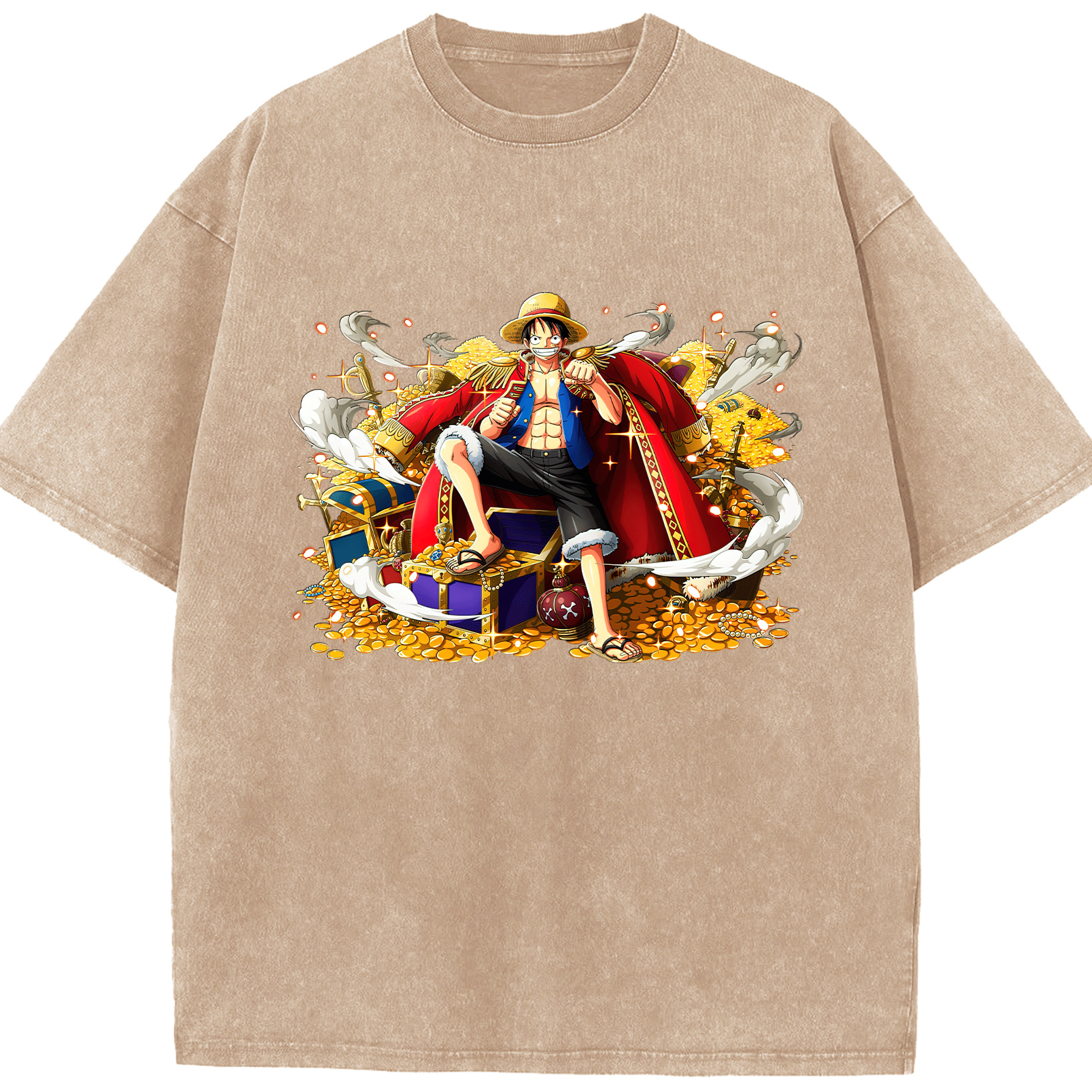ワンピース モンキー・D・ルフィ ONE PIECE Monkey D. Luffy 綿100% ヴィンテージ風 半袖Tシャツ（フロントプリント）