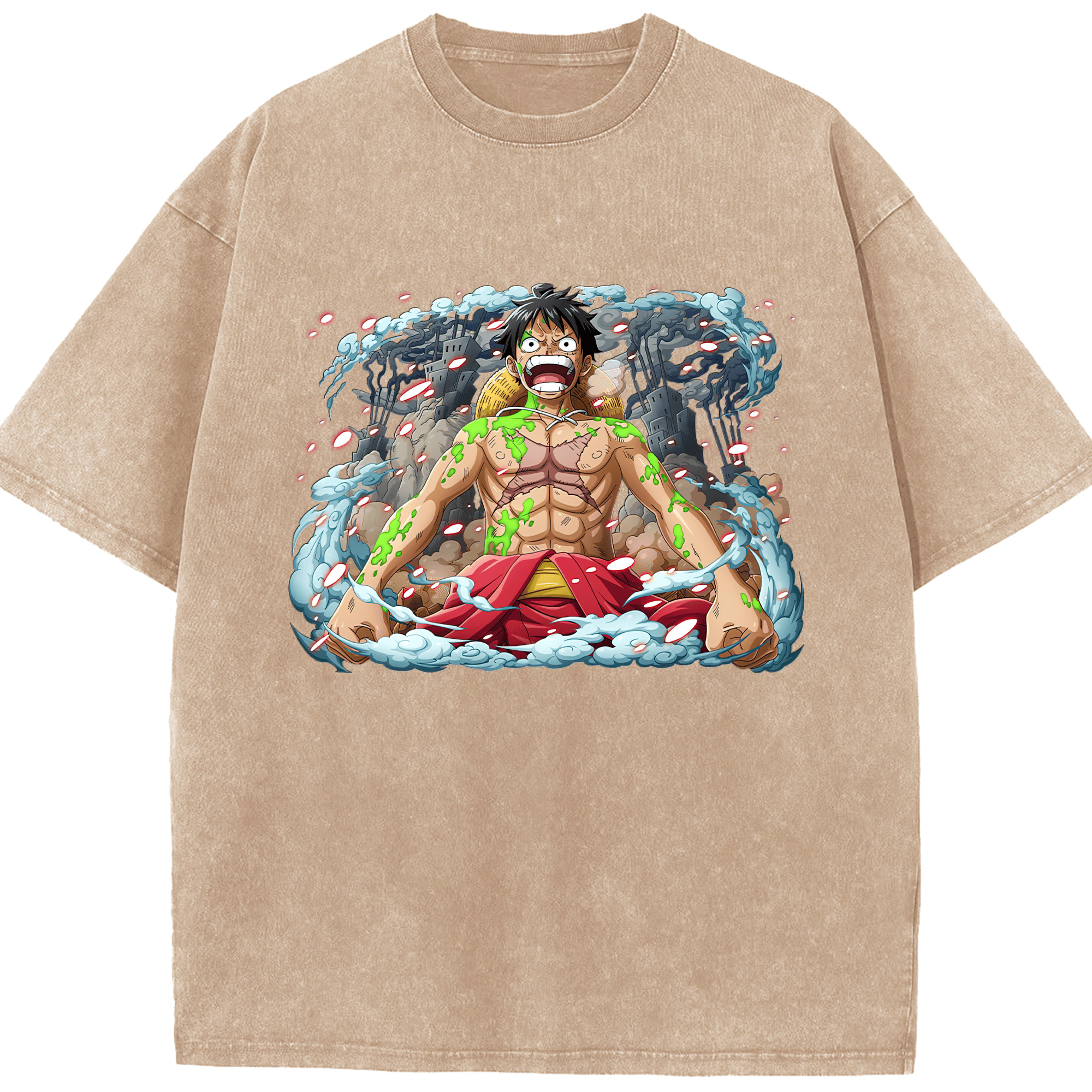 ワンピース モンキー・D・ルフィ ONE PIECE Monkey D. Luffy 綿100% ヴィンテージ風 半袖Tシャツ（フロントプリント）