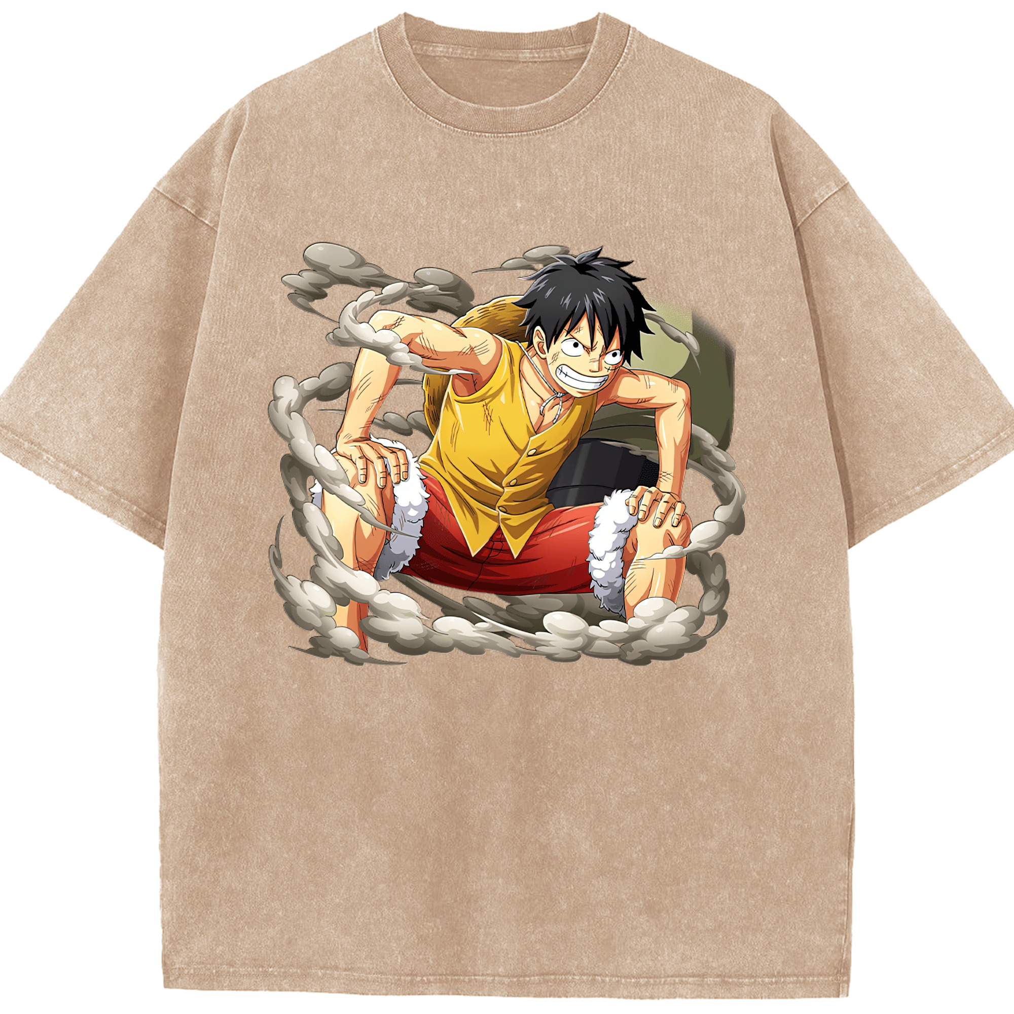 ワンピース モンキー・D・ルフィ ONE PIECE Monkey D. Luffy 綿100% ヴィンテージ風 半袖Tシャツ（フロントプリント）