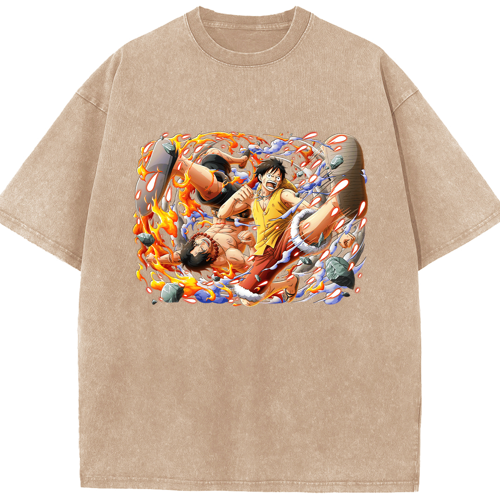 （画像用） ワンピース モンキー・D・ルフィ ONE PIECE Monkey D. Luffy 綿100% ヴィンテージ風 半袖Tシャツ（フロントプリント）