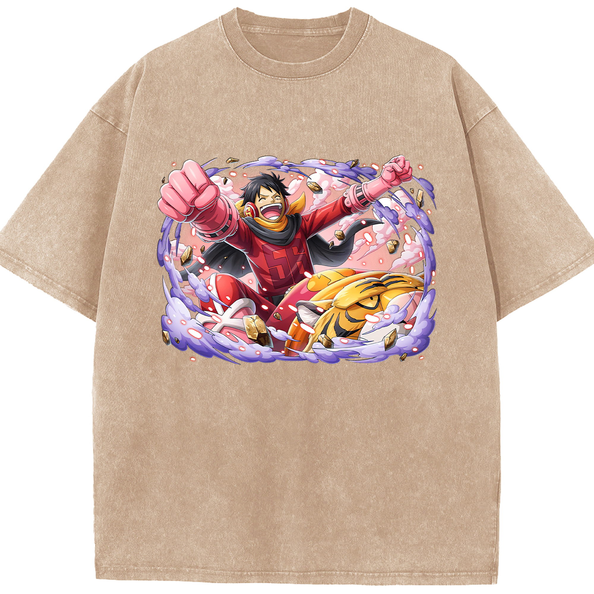 ワンピース モンキー・D・ルフィ ONE PIECE Monkey D. Luffy 綿100% ヴィンテージ風 半袖Tシャツ（フロントプリント）