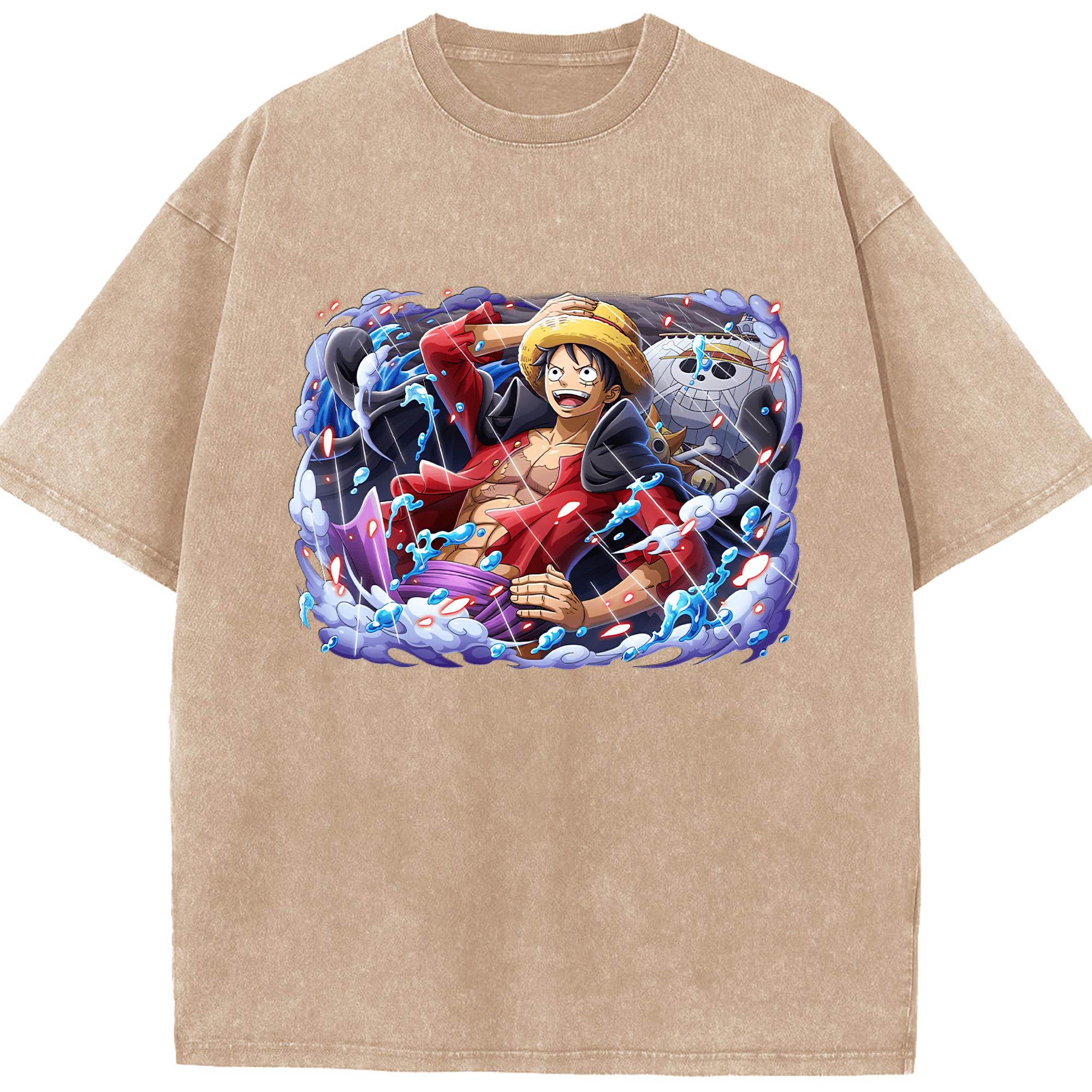 ワンピース モンキー・D・ルフィ ONE PIECE Monkey D. Luffy 綿100% ヴィンテージ風 半袖Tシャツ（フロントプリント）