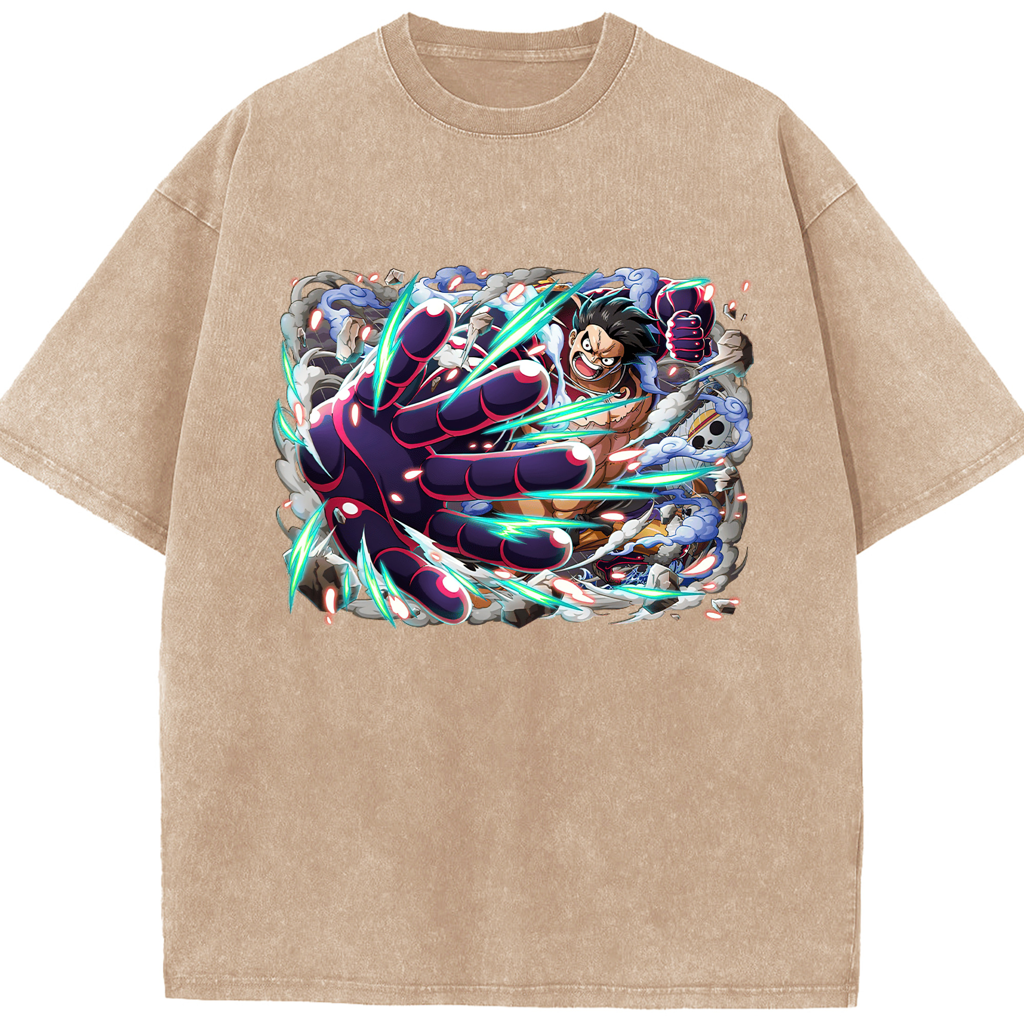 ワンピース モンキー・D・ルフィ ONE PIECE Monkey D. Luffy 綿100% ヴィンテージ風 半袖Tシャツ（フロントプリント）