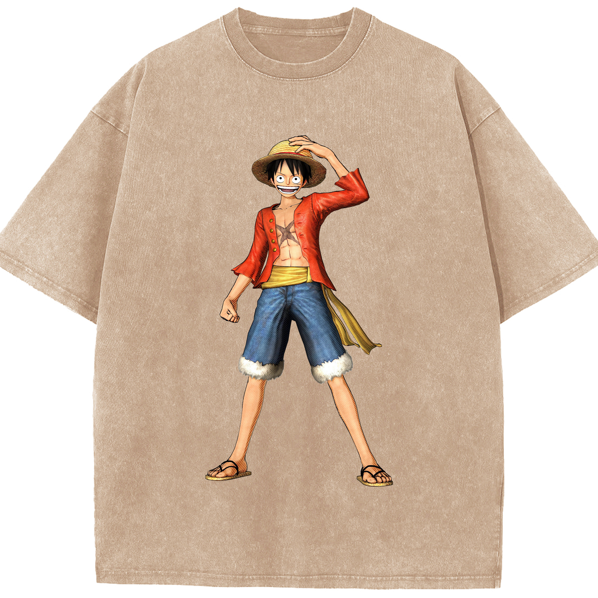 ワンピース モンキー・D・ルフィ ONE PIECE Monkey D. Luffy 綿100% ヴィンテージ風 半袖Tシャツ（フロントプリント）
