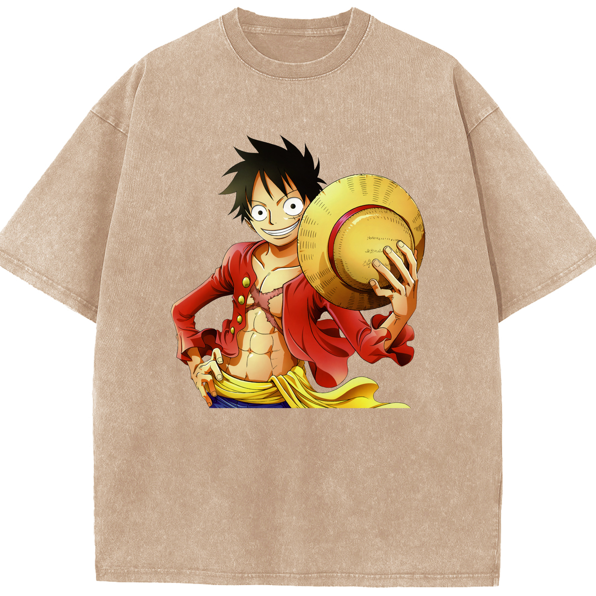 ワンピース モンキー・D・ルフィ ONE PIECE Monkey D. Luffy 綿100% ヴィンテージ風 半袖Tシャツ（フロントプリント）