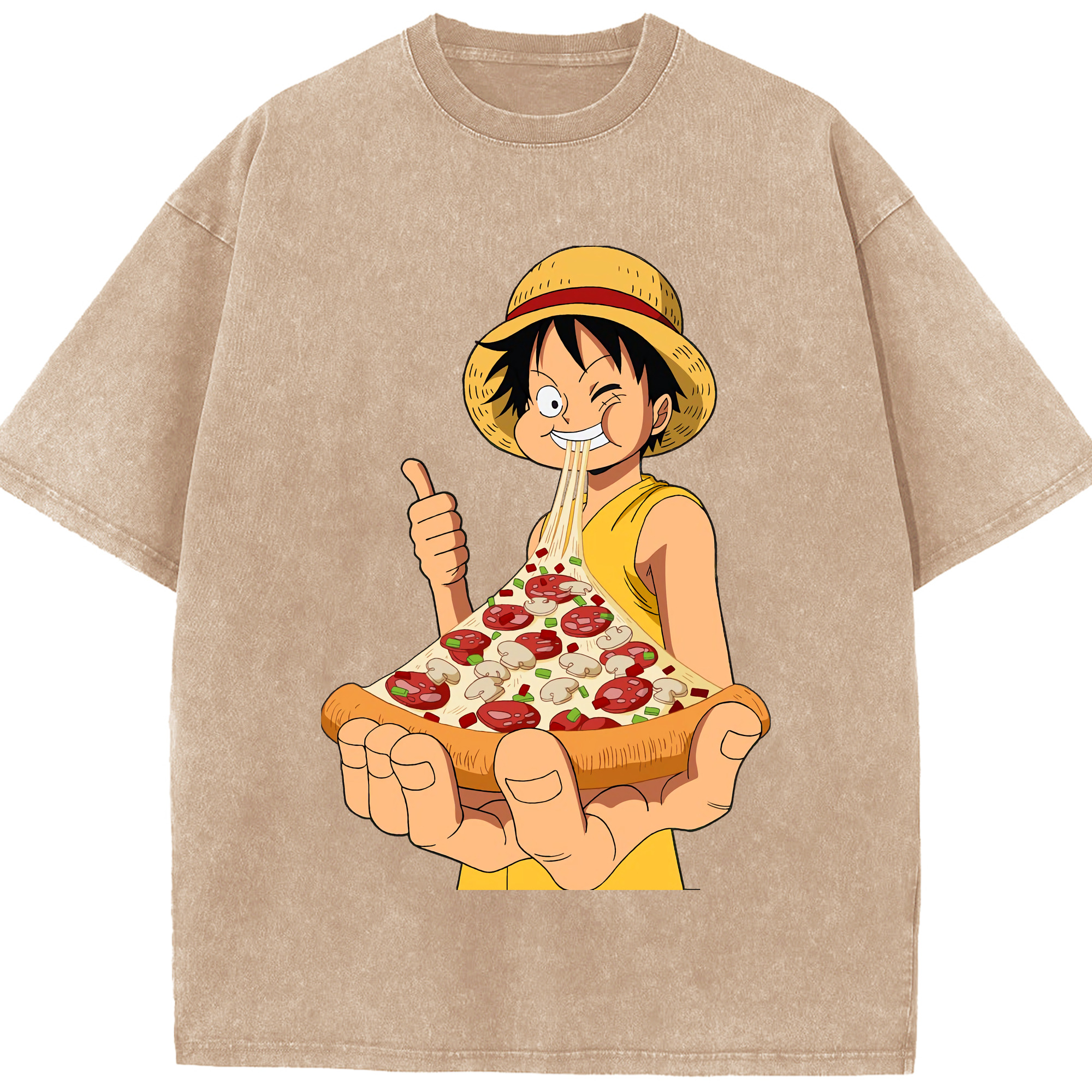 ワンピース モンキー・D・ルフィ ONE PIECE Monkey D. Luffy 綿100% ヴィンテージ風 半袖Tシャツ（フロントプリント）