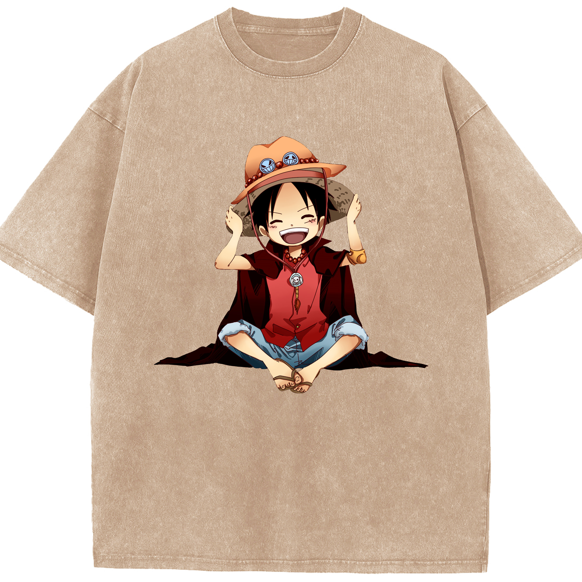 ワンピース モンキー・D・ルフィ ONE PIECE Monkey D. Luffy 綿100% ヴィンテージ風 半袖Tシャツ（フロントプリント）