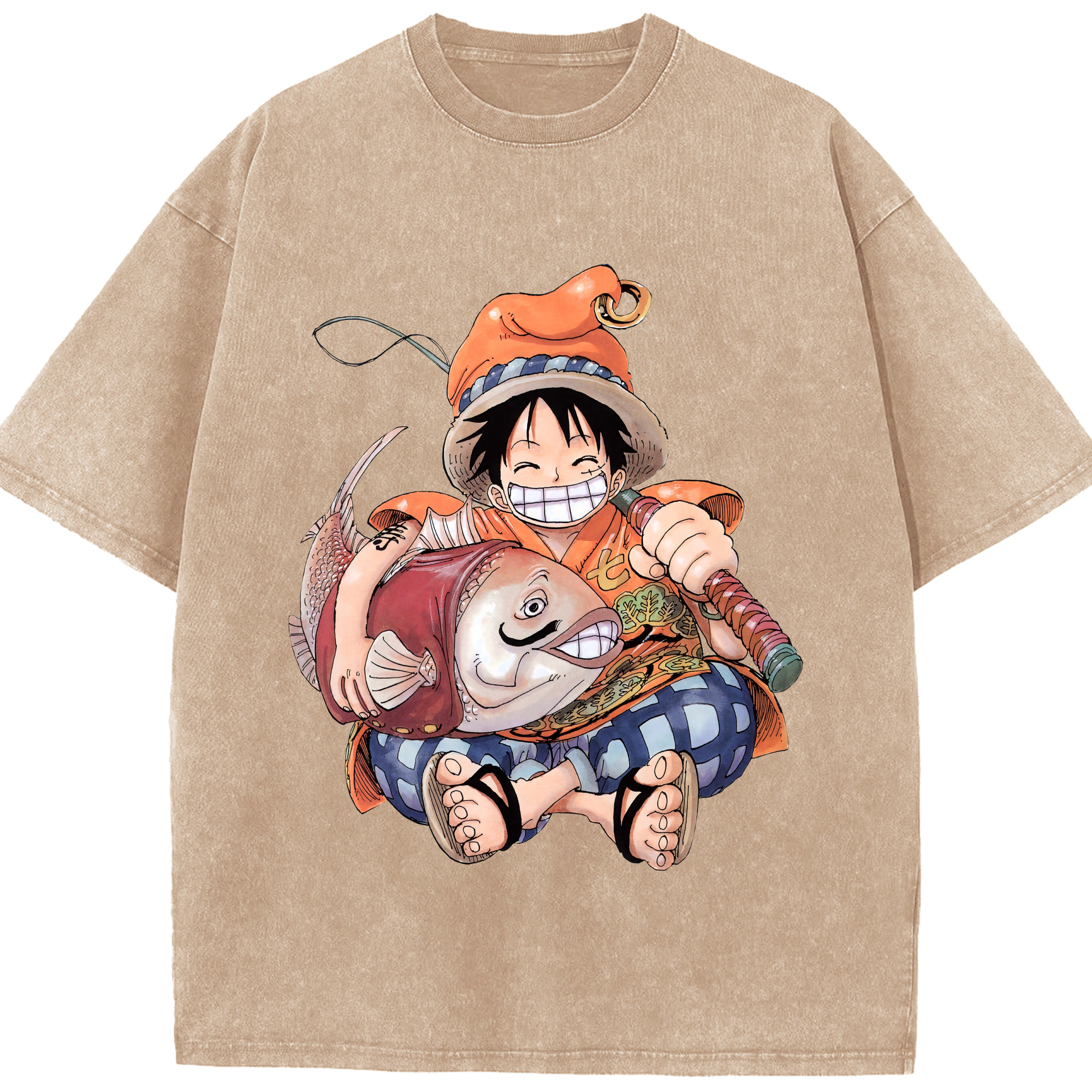 ワンピース モンキー・D・ルフィ ONE PIECE Monkey D. Luffy 綿100% ヴィンテージ風 半袖Tシャツ（フロントプリント）