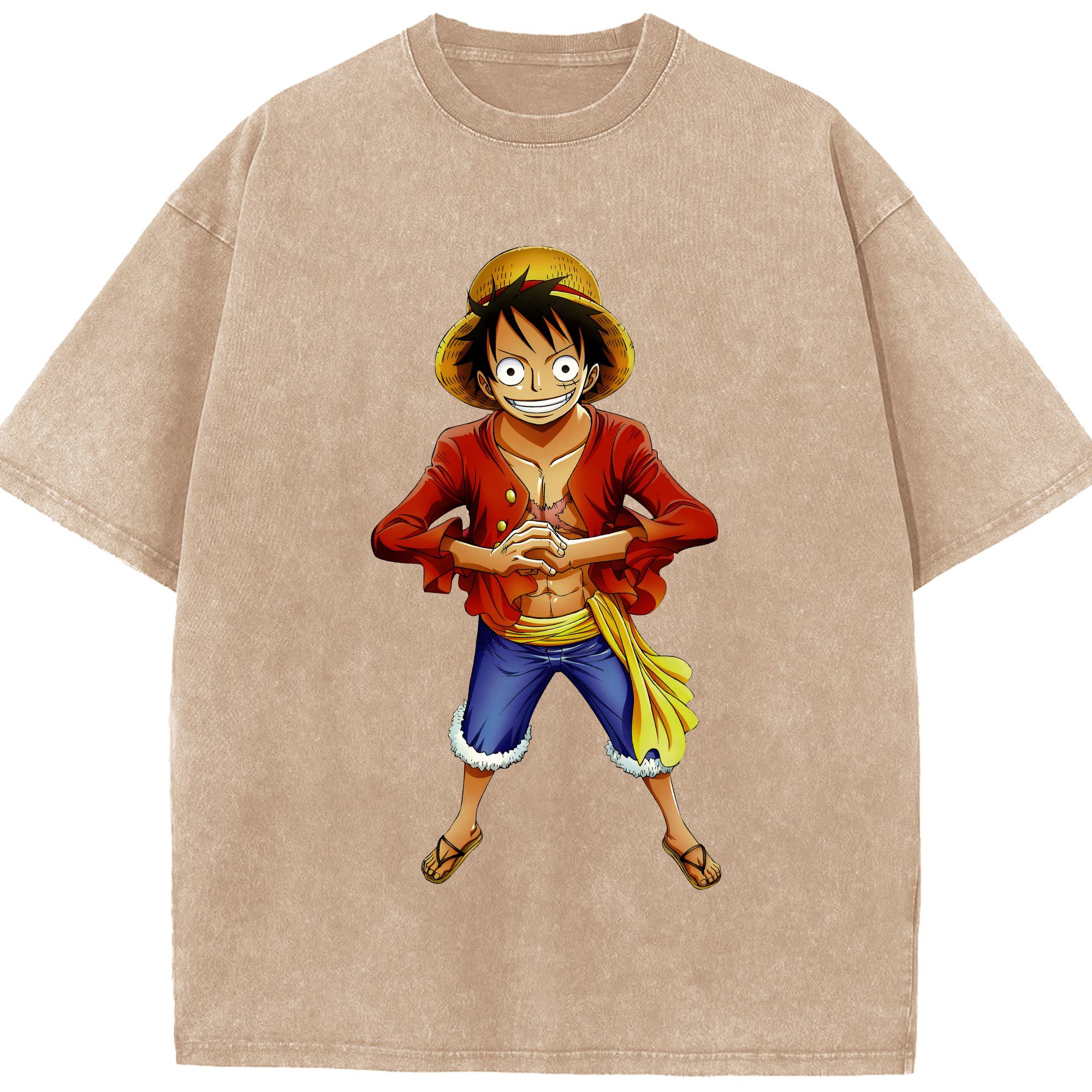 ワンピース モンキー・D・ルフィ ONE PIECE Monkey D. Luffy 綿100% ヴィンテージ風 半袖Tシャツ（フロントプリント）