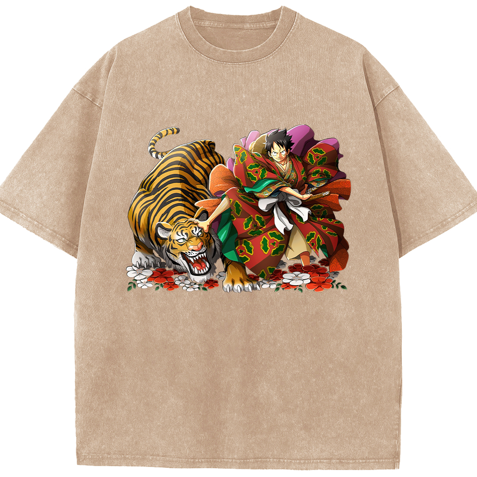 （画像用） ワンピース モンキー・D・ルフィ ONE PIECE Monkey D. Luffy 綿100% ヴィンテージ風 半袖Tシャツ（フロントプリント）
