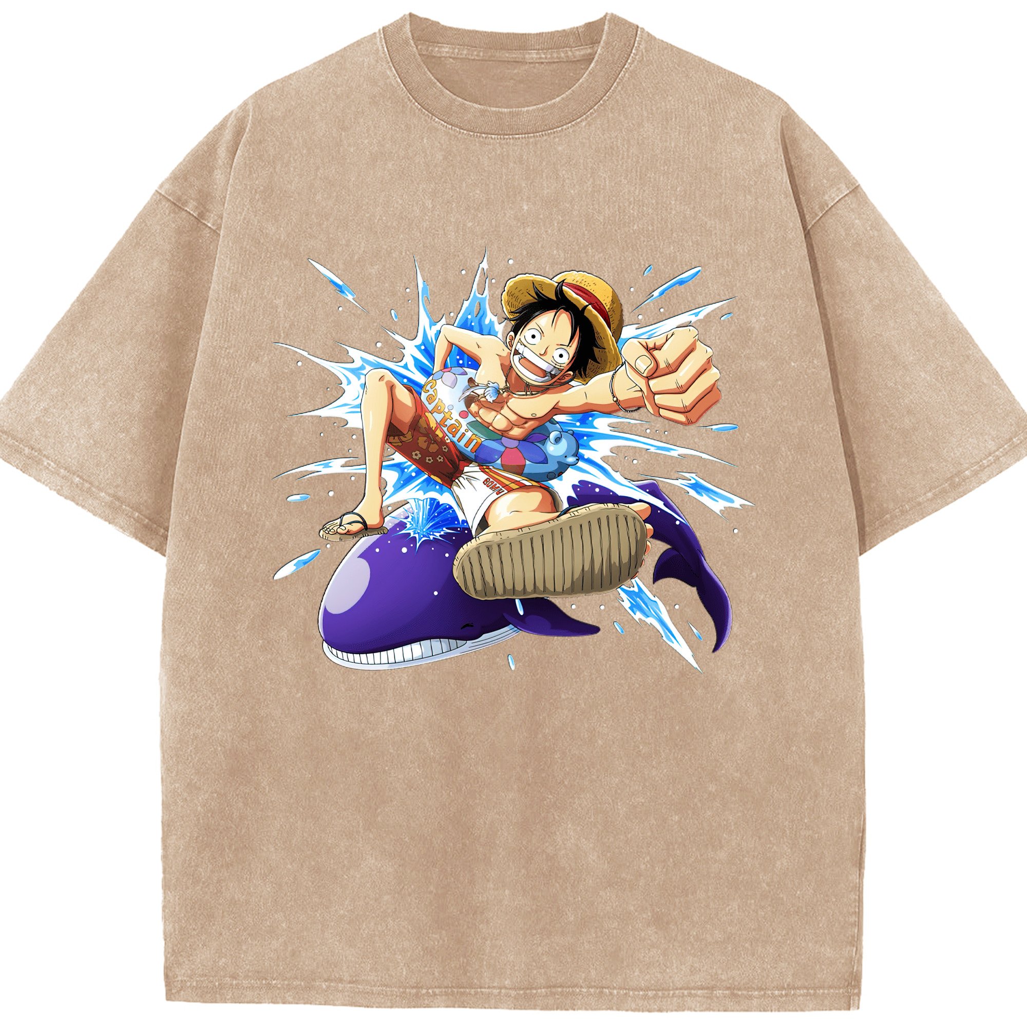 ワンピース モンキー・D・ルフィ ONE PIECE Monkey D. Luffy 綿100% ヴィンテージ風 半袖Tシャツ（フロントプリント）