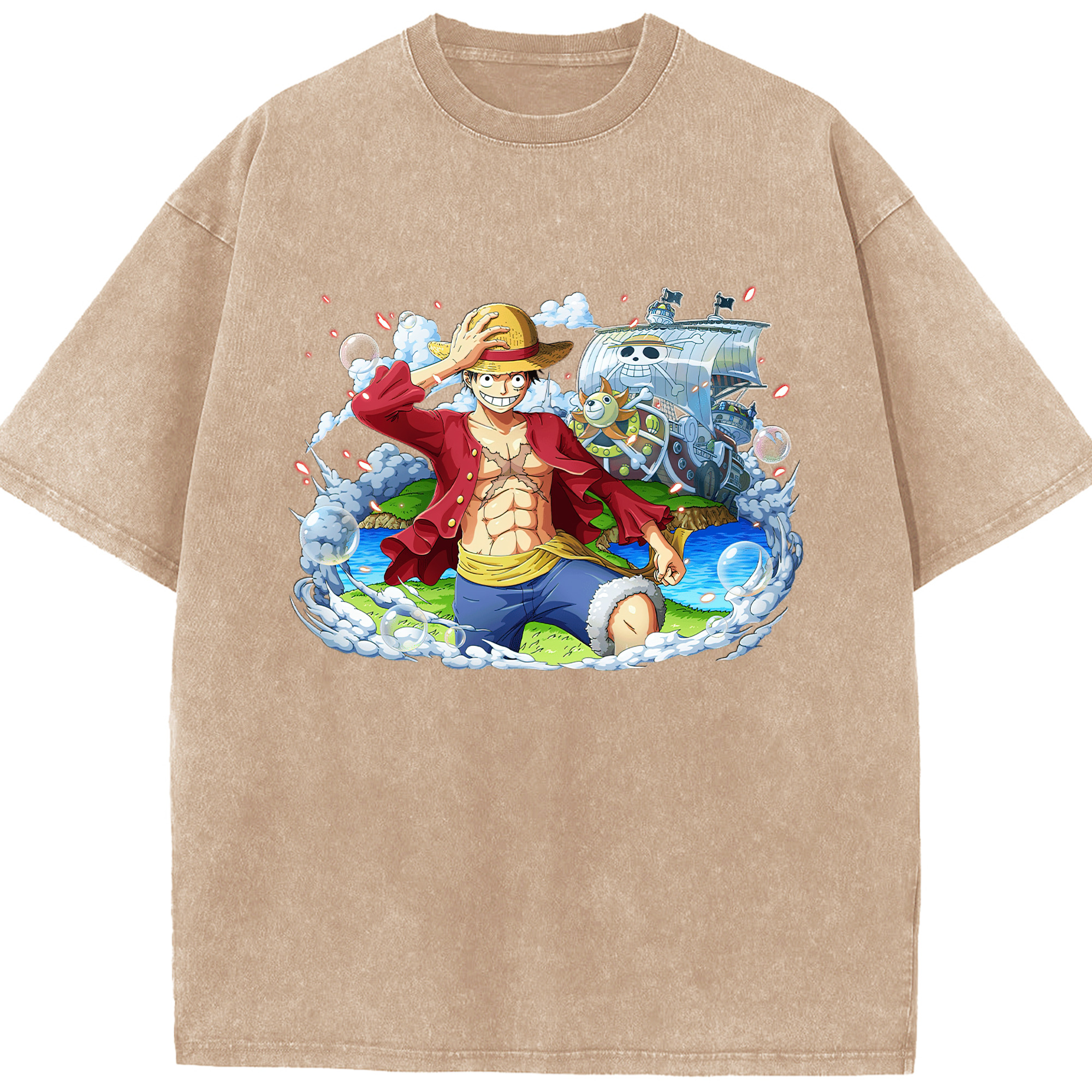 ワンピース モンキー・D・ルフィ ONE PIECE Monkey D. Luffy 綿100% ヴィンテージ風 半袖Tシャツ（フロントプリント）