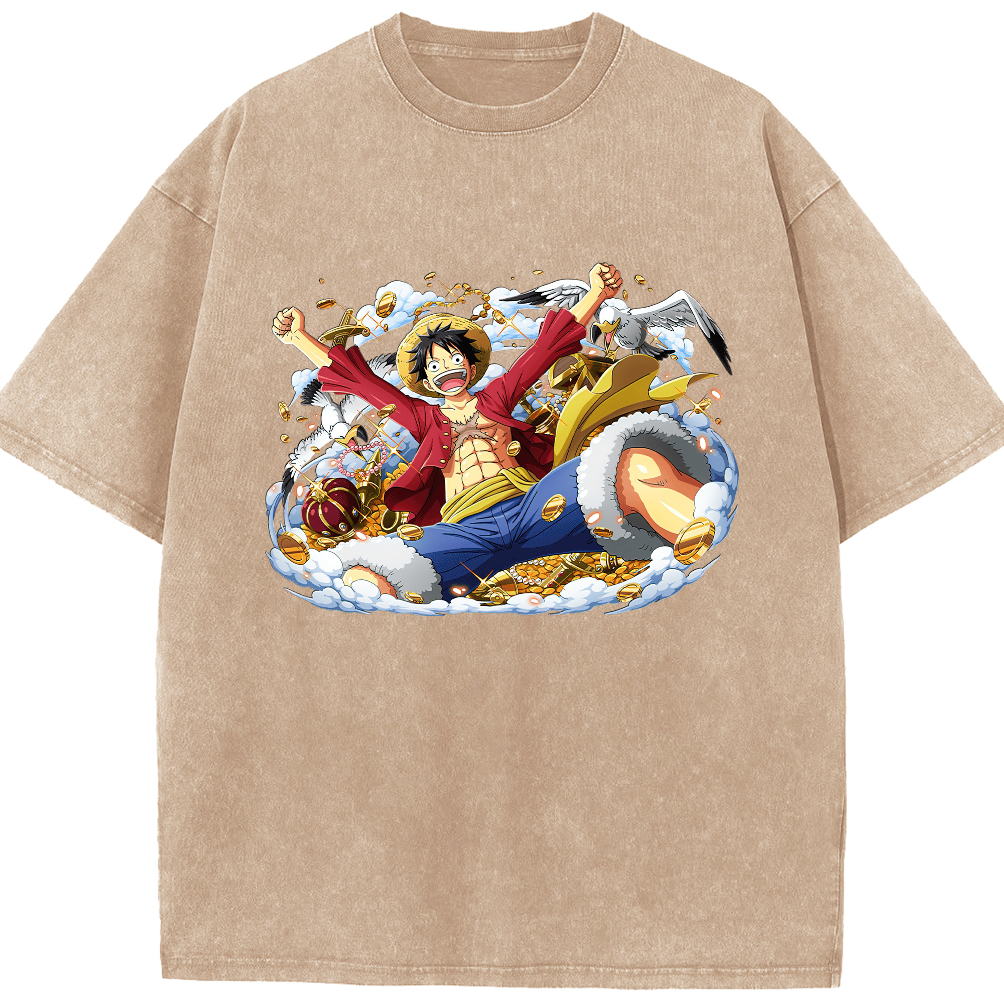 ワンピース モンキー・D・ルフィ ONE PIECE Monkey D. Luffy 綿100% ヴィンテージ風 半袖Tシャツ（フロントプリント）