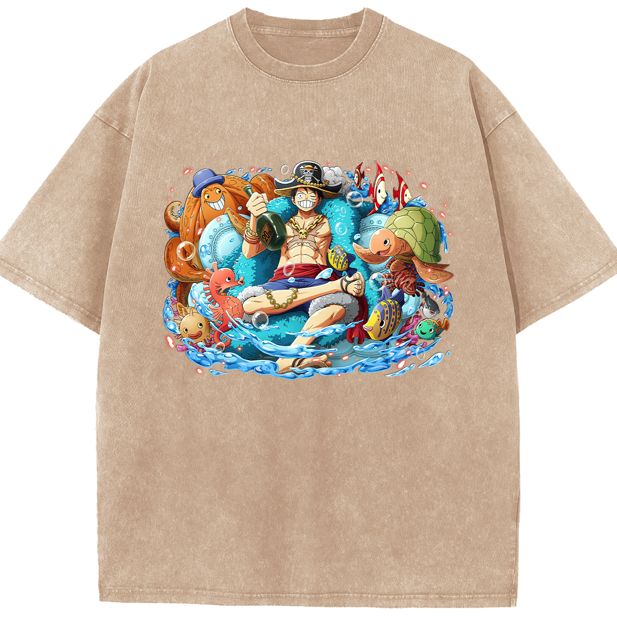ワンピース モンキー・D・ルフィ ONE PIECE Monkey D. Luffy 綿100% ヴィンテージ風 半袖Tシャツ（フロントプリント）