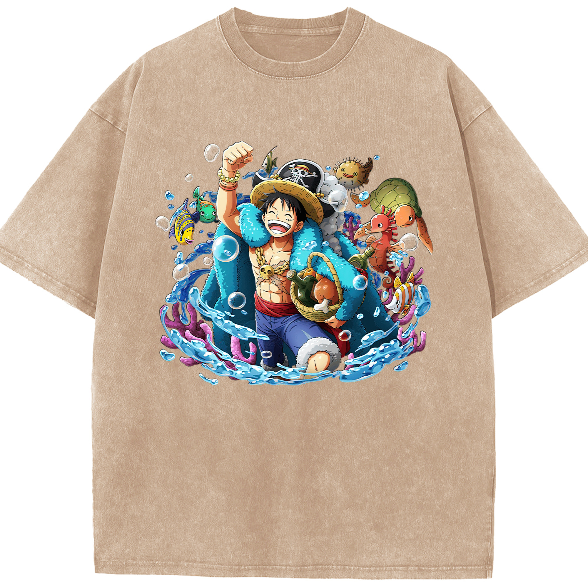 ワンピース モンキー・D・ルフィ ONE PIECE Monkey D. Luffy 綿100% ヴィンテージ風 半袖Tシャツ（フロントプリント）